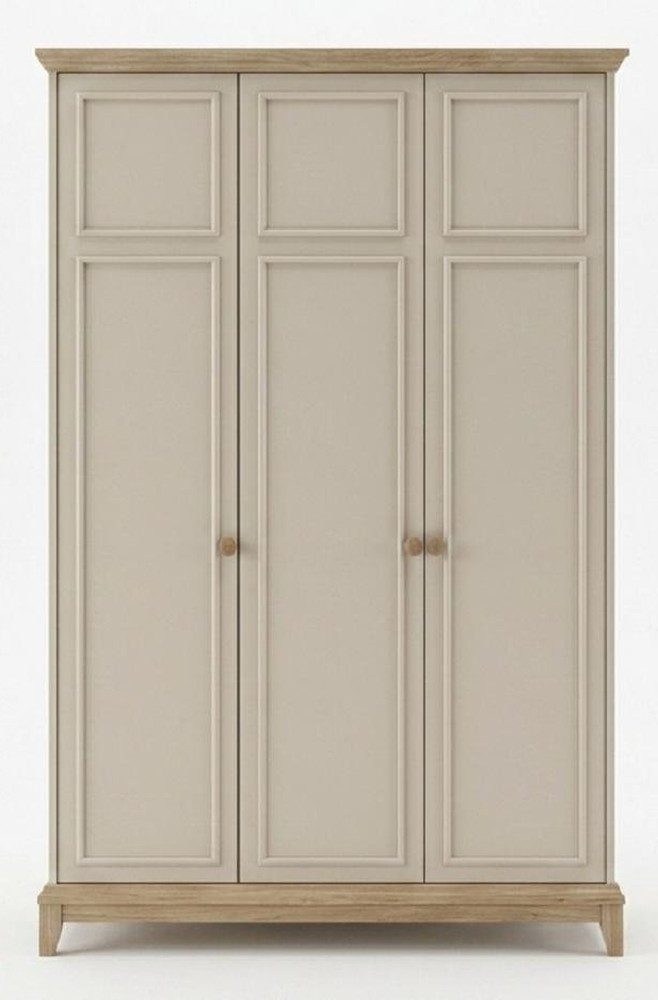 Xlmoebel Kleiderschrank Kleiderschrank Dreitürig Beige Holz Paneeloptik Modern Schlafzimmer (1-tlg)