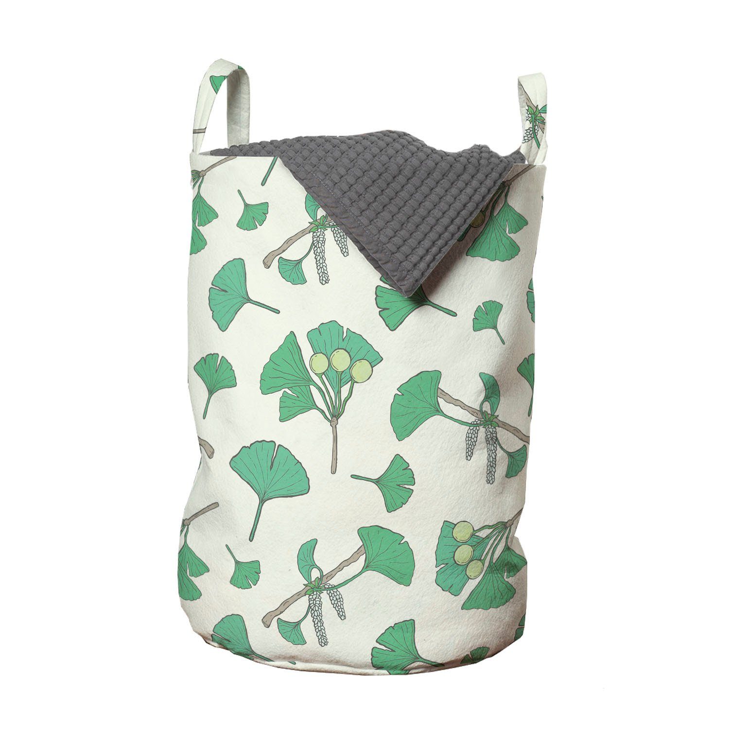 Abakuhaus Wäschesäckchen Wäschekorb mit für Griffen Waschsalons, Botanical Blätter Kordelzugverschluss Gingko Beeren