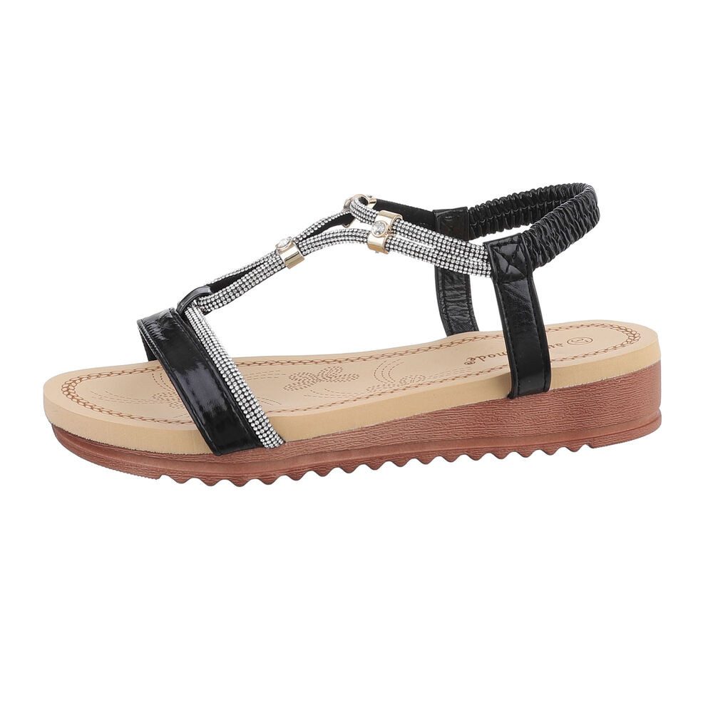 Ital-Design Damen Freizeit Riemchensandalette (85960572) Keilabsatz/Wedge Keilsandaletten in Schwarz