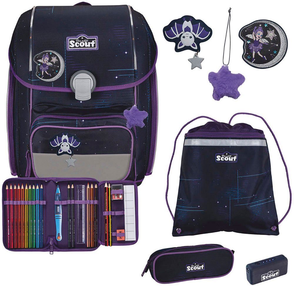 Scout Ранцы Genius Safety Light, mit LED-Lichtleiter, Spooky Starlight (Set, 4-tlg), mit Powerbank; enthält recyceltes Material
