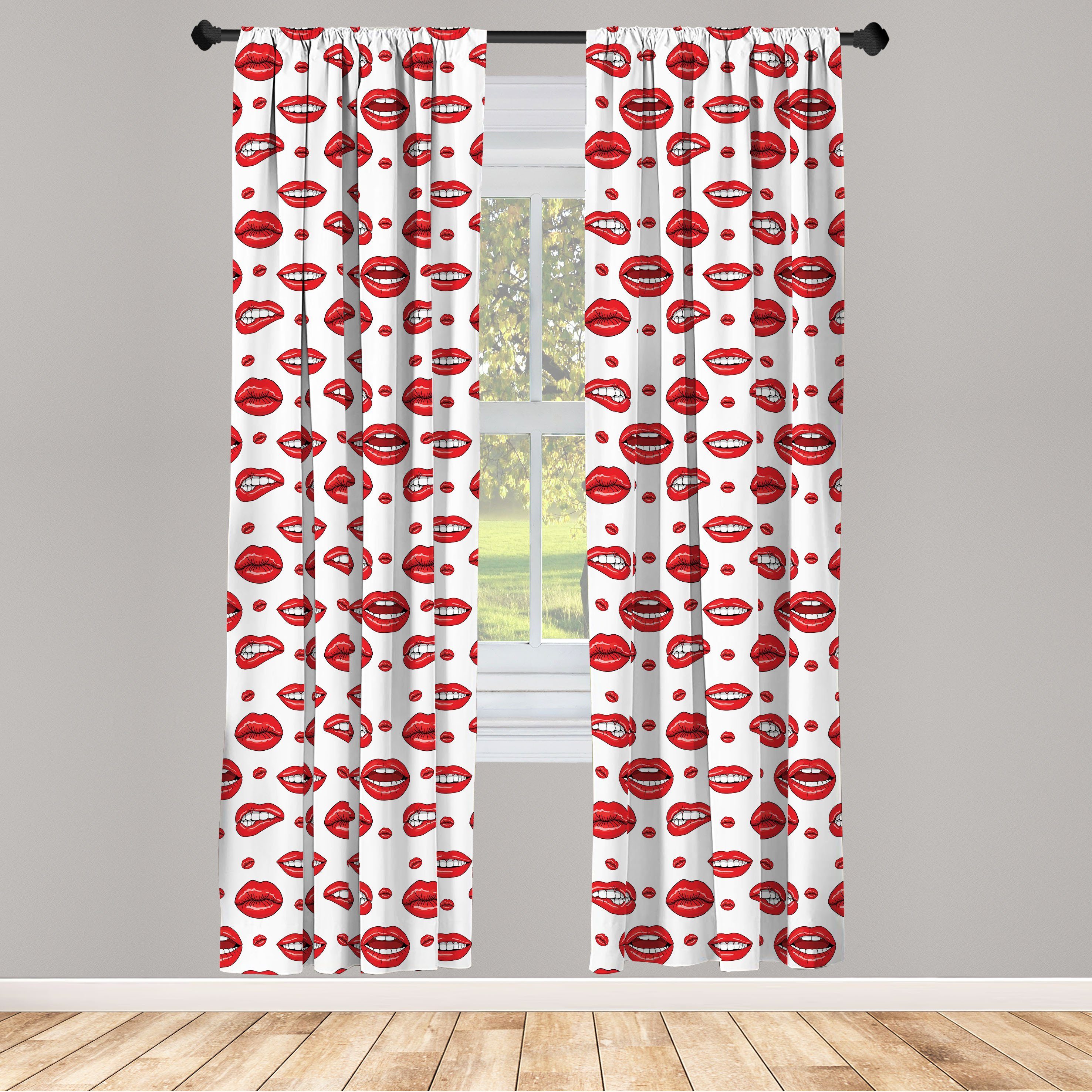 Gardine Vorhang für Wohnzimmer Schlafzimmer Dekor, Abakuhaus, Microfaser, rot Frau Lippen mit Gestures