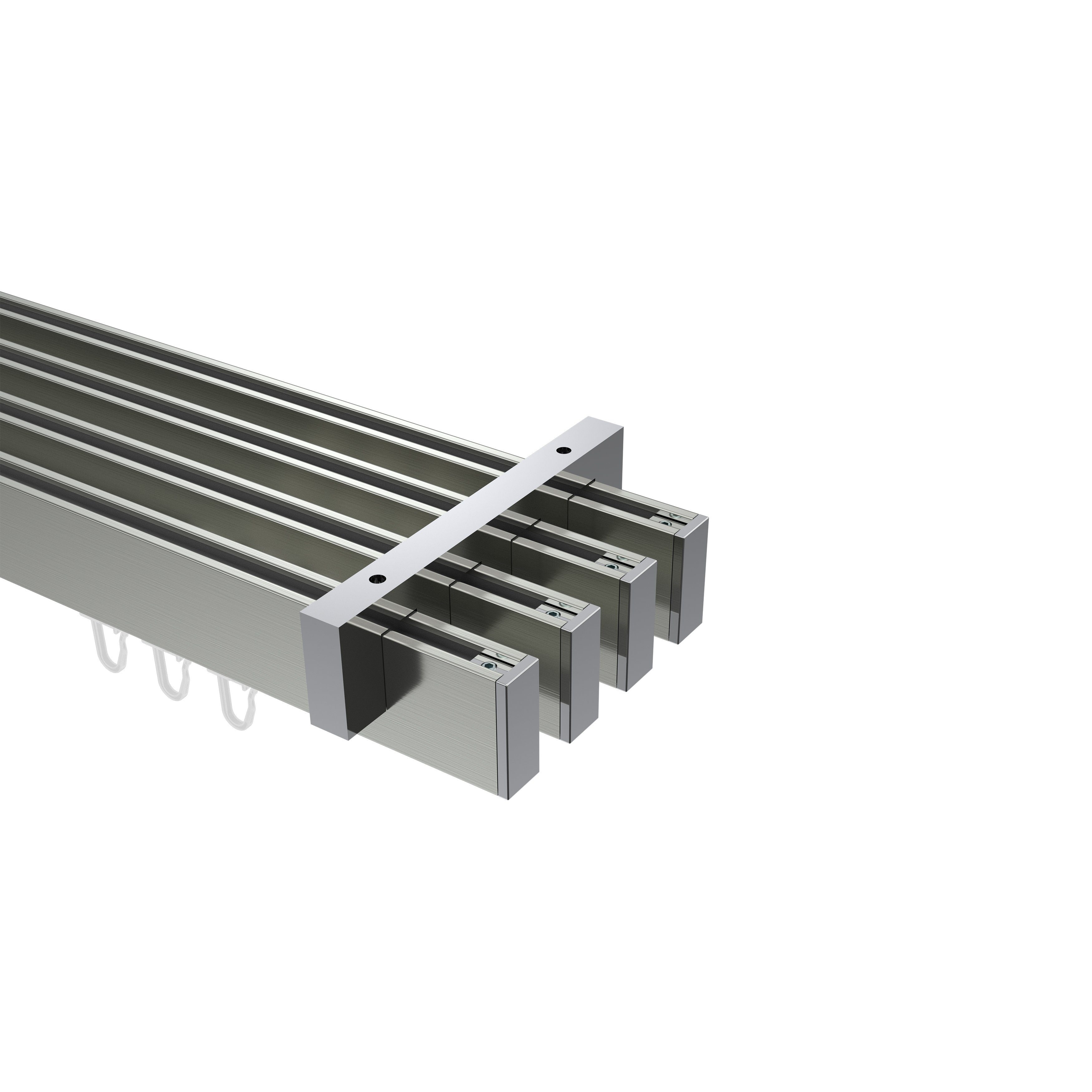 Gardinenstange Smartline Paxo, INTERDECO, 4-läufig, 14x35 mm, eckig, Deckenmontage, Edelstahl-Optik / Chrom