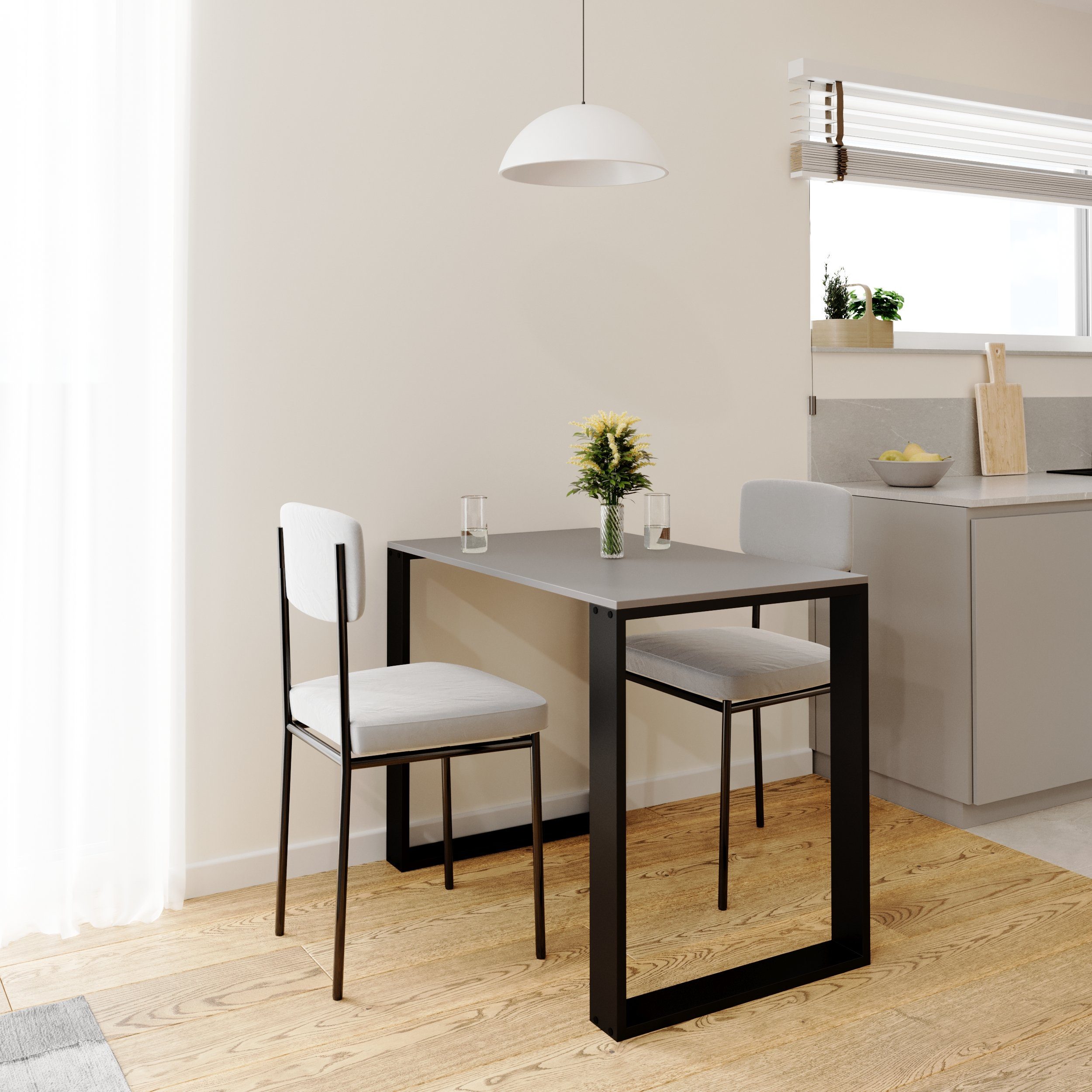AKKE Esstisch, Esszimmertisch LOFT Bürotisch Graphite Light Schwarze Küchentisch 2mm-PVC Beinen