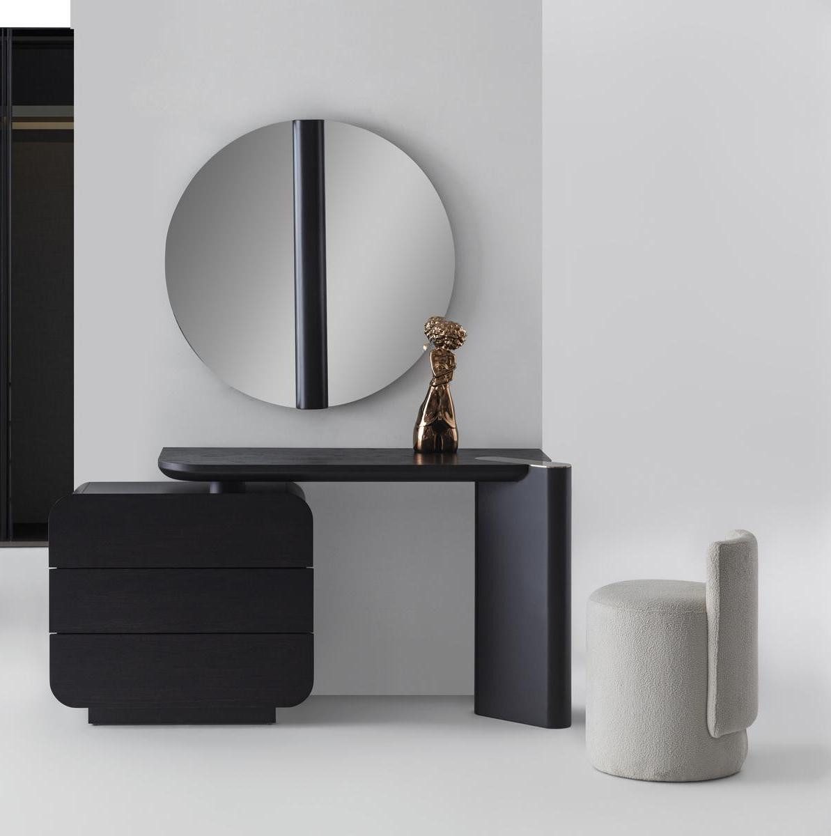 JVmoebel Schminktisch Schminktisch Set Modern Schwarz Stilvoll Spiegel Hocker Kombi Tisch (3-St), Made in Europa