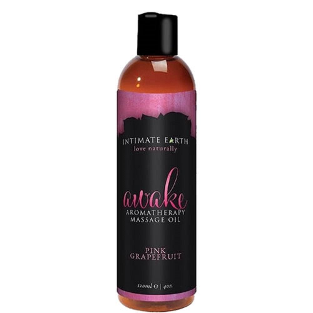 Massage-Öl Flasche mit Aromatherapie (Pink Grapefruit) 120ml, natürliches Massageöl Awake Earth Intimate und