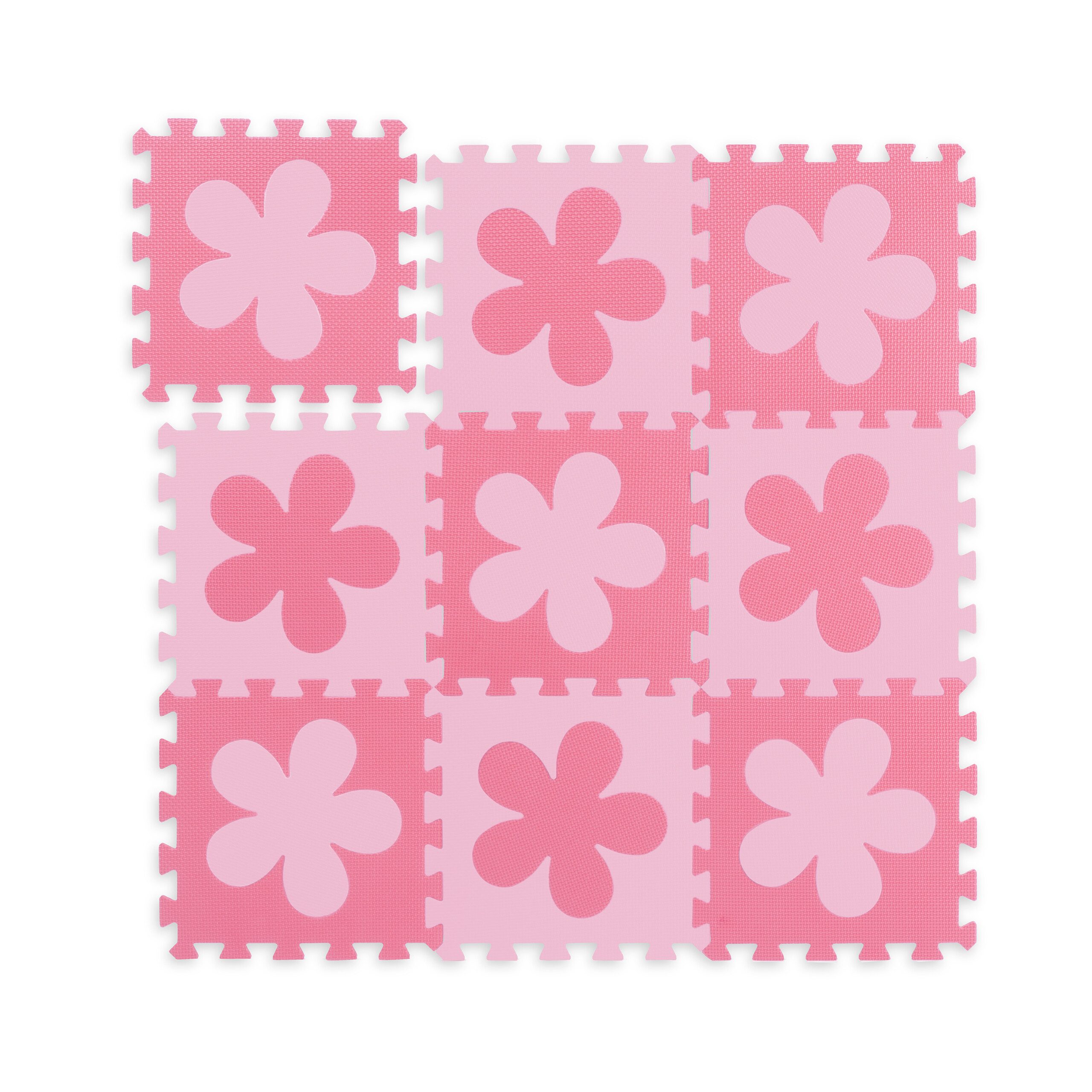 relaxdays Puzzlematte Blumenmust, Rosa-Pink günstig online kaufen