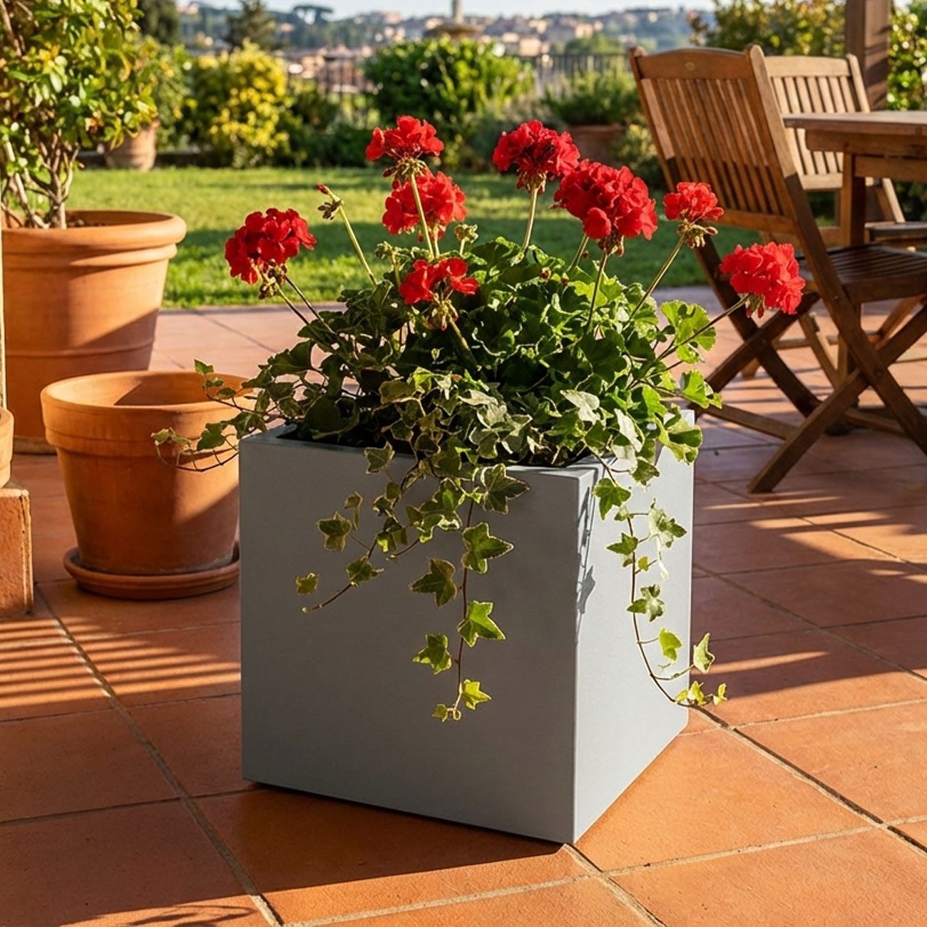 Prosperplast Blumentopf Pflanzkasten Quadratisch 47cm Beton-Grau 51L Kunststoff frostsicher (1 St), Moderner, quadratischer 51L Pflanzkübel – UV-beständig