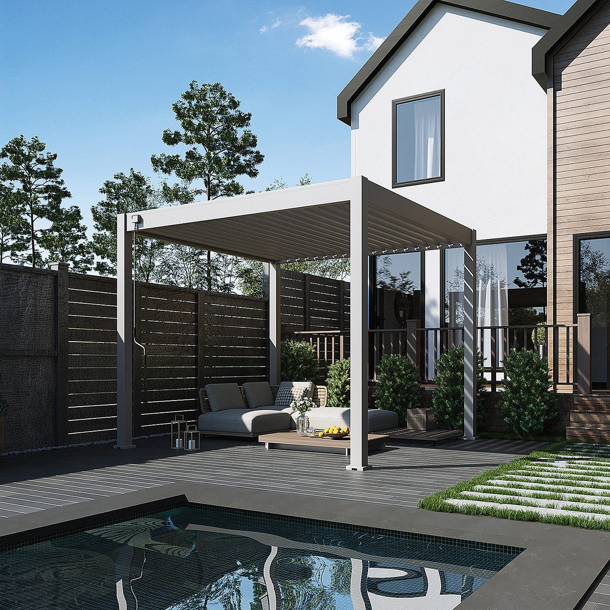 Weide Pergola Classic Pavillon Terrassenüberdachung Aluminium 3 x 3 M Ivory Sand