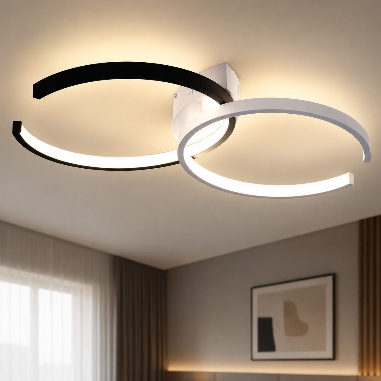 ZMH Deckenleuchte 55cm Wohn- Ess- Schlaf- Badelampe weiß&schwarz Eisen, dimmbar, LED fest integriert, LED fest integriert