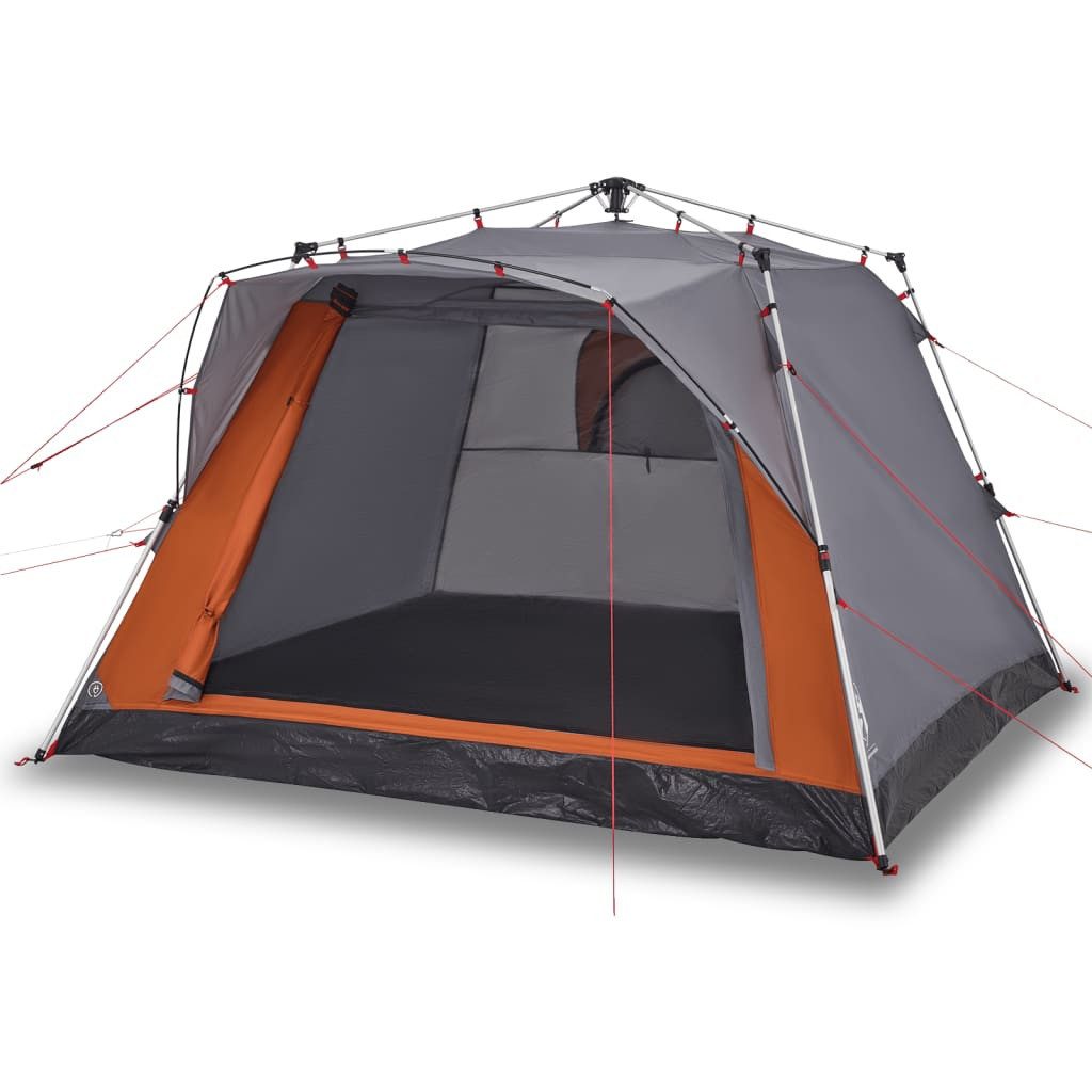 Kuppelzelt Campingzelt 4 Personen Grau und Orange Quick Release