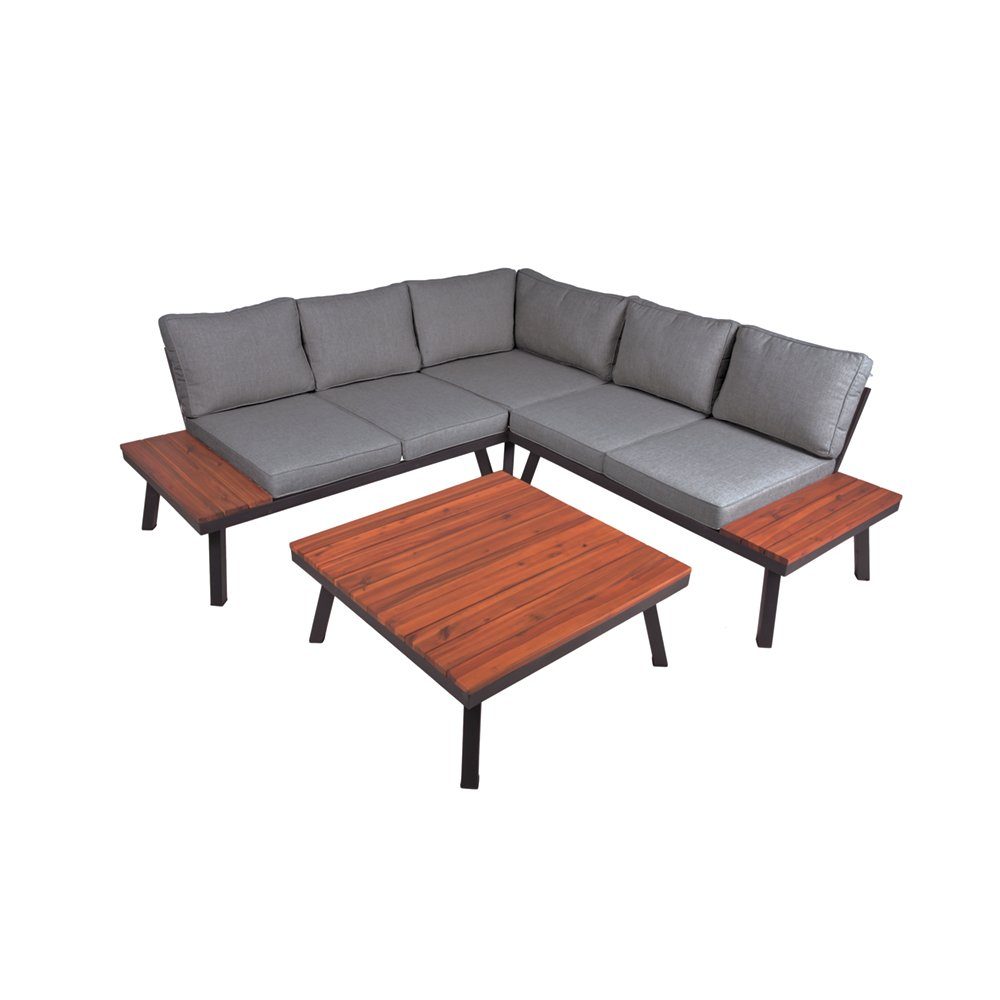 Lomadox Garten-Essgruppe GAZA-120, Eckbank mit Tisch 80x80cm, Akazie geölt, inkl. Polster