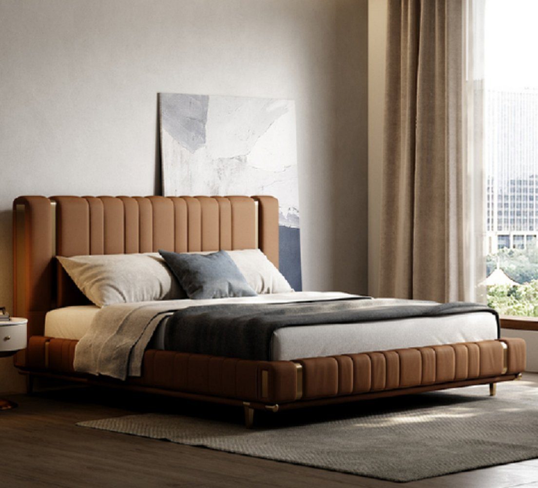 JVmoebel Bett Braunes Doppelbett Luxus Schlafzimmer Bett Moderne Betten Holzgestell (1-tlg., 1x Bett), Made in Europa | Bettgestelle