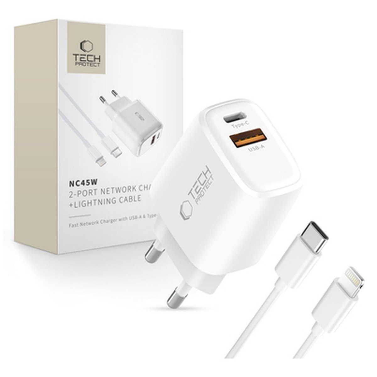 TECH PROTECT Tech Protect NCA45W GAN 2 Port 45W WandLadegerät Smartphone-Ladegerät