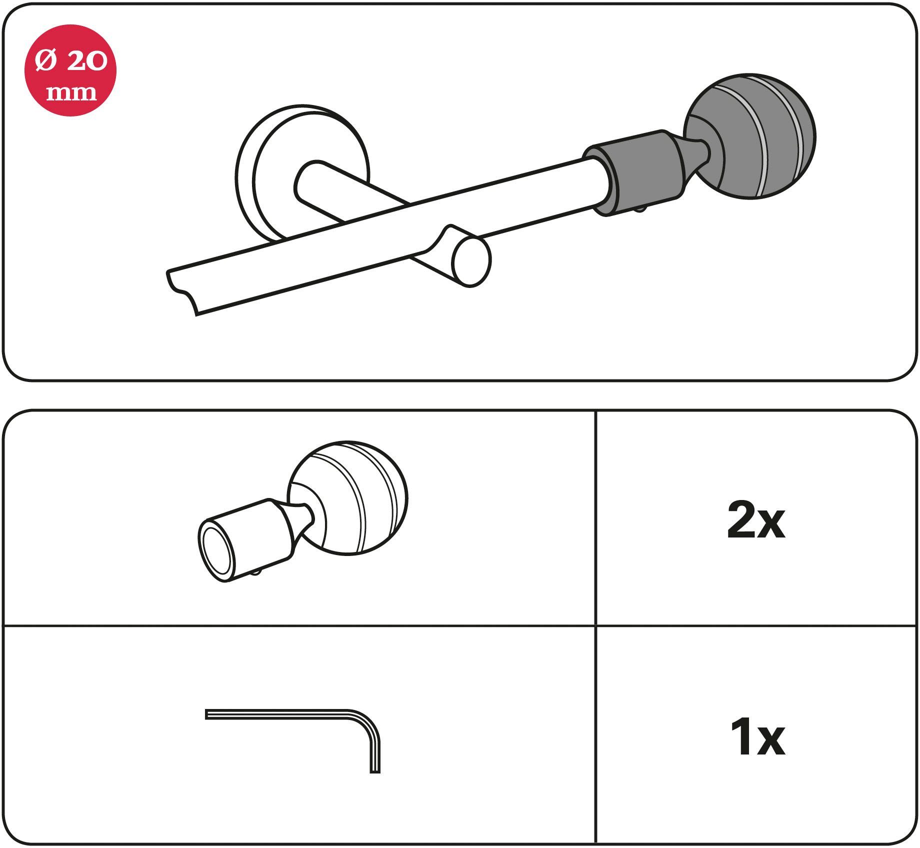 Gardinenstangen-Endstück Kugel, GARDINIA, (2-St), Ø chromfarben mm Serie Einzelprogramm Chicago 20