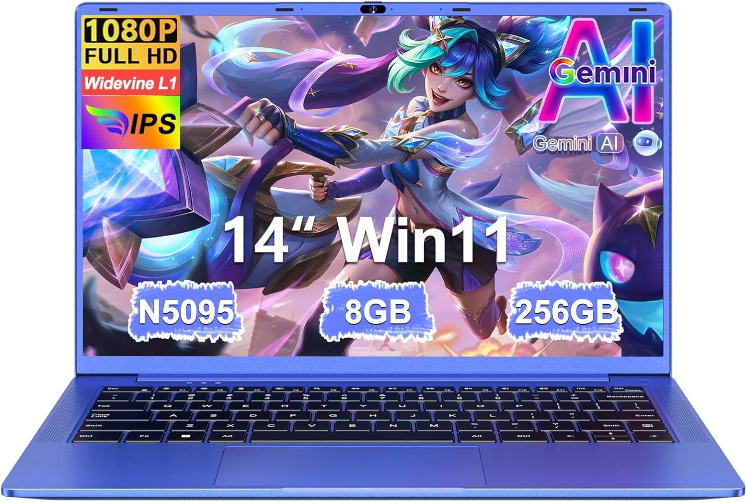 bvate 2026 14-Zoll-Laptop-Computer, 8 GB DDR4, Quad-Core N5095 CPU Notebook Notebook (OTHER, N5095, 8 GB, 256 GB SSD, 180° Drehung/Low Blue Light-Zertifizierung/Deutsche Tastaturaufkleber)