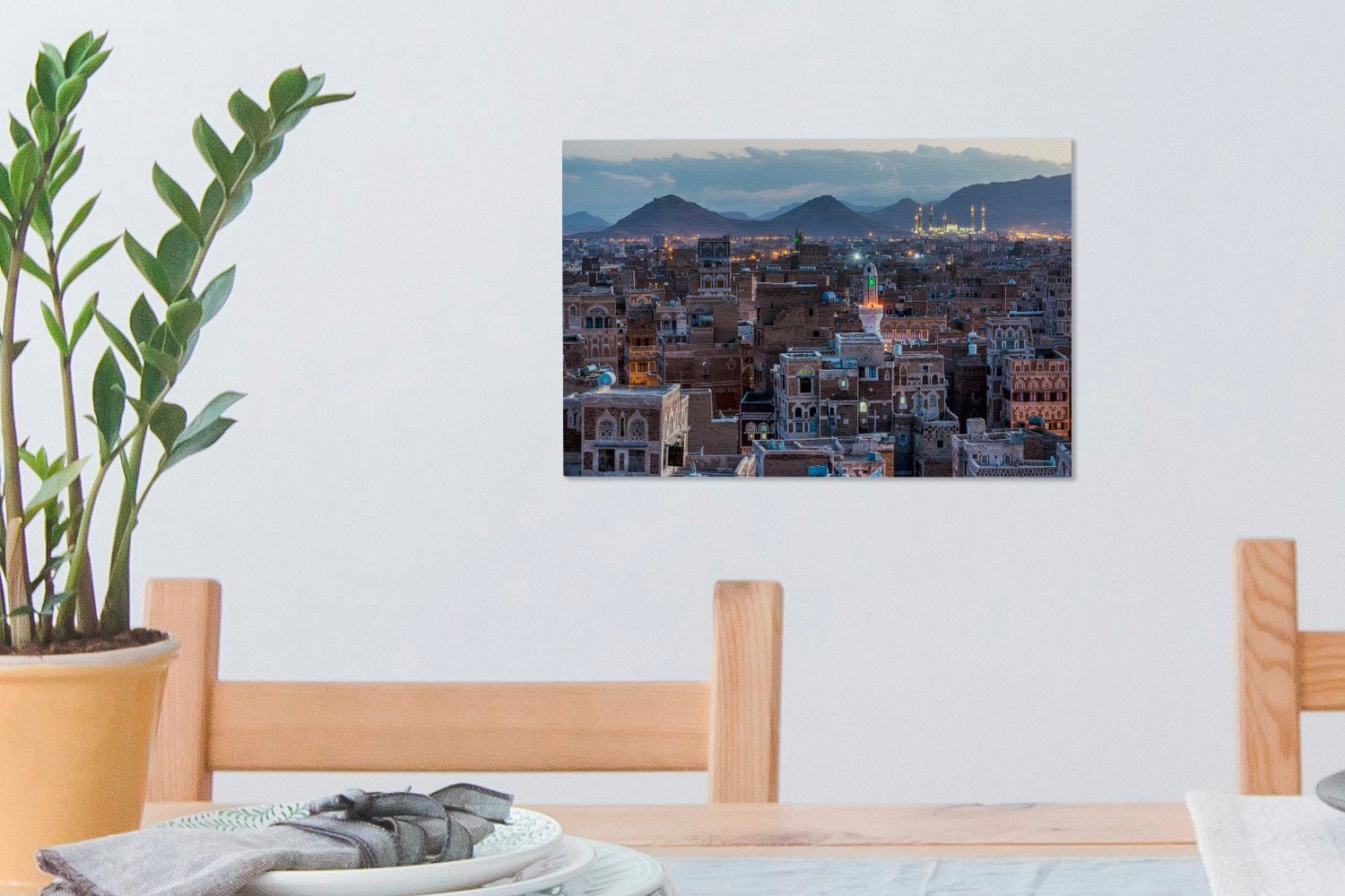 OneMillionCanvasses® Leinwandbild Luftaufnahme des Leinwandbilder, Sanaa, St), cm (1 Wandbild Wanddeko, der Stadtbilds Stadt jemenitischen 30x20 antiken Aufhängefertig