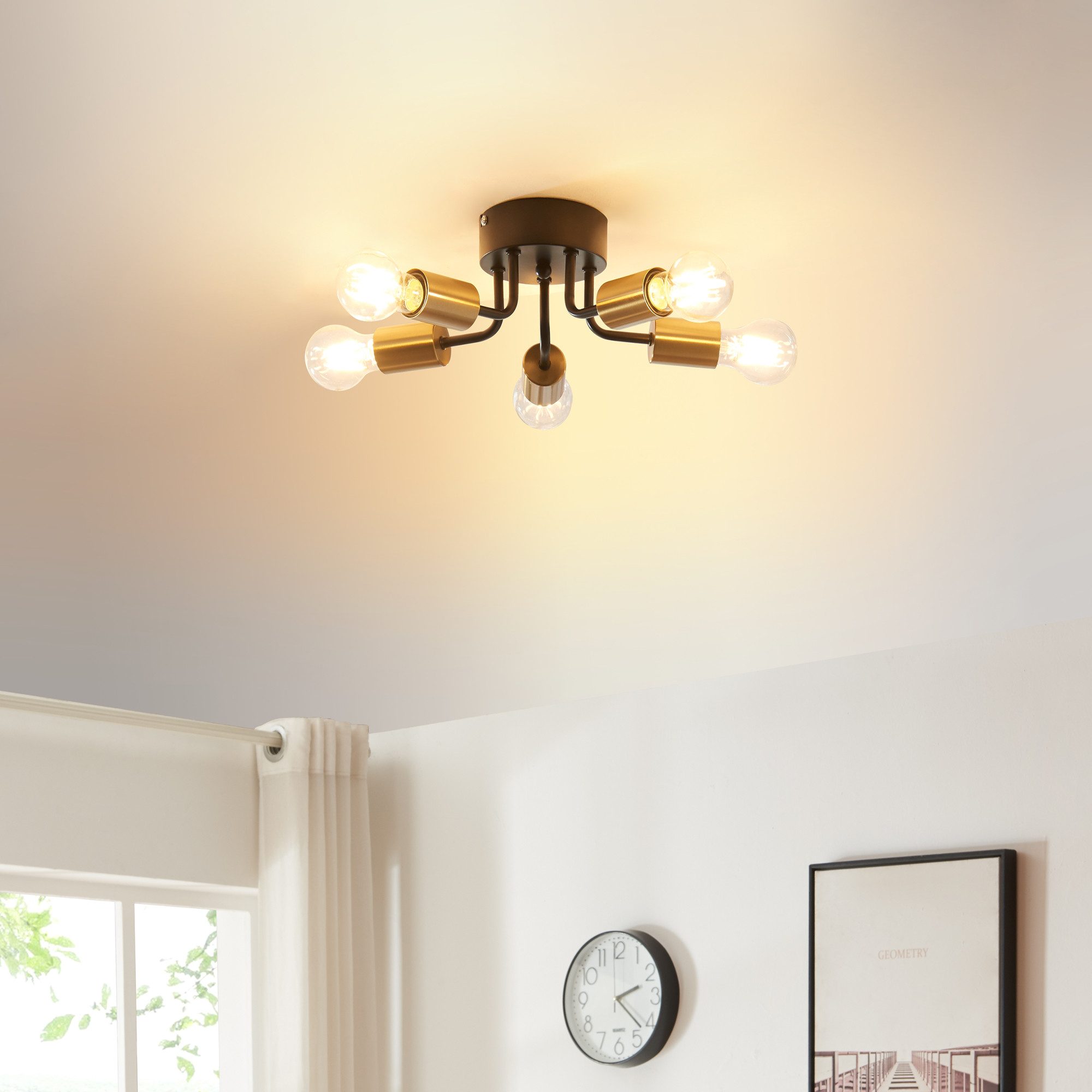 lux.pro Deckenleuchte, ohne Leuchtmittel, »Barrow« 5-flammig Metall Schwarz günstig online kaufen