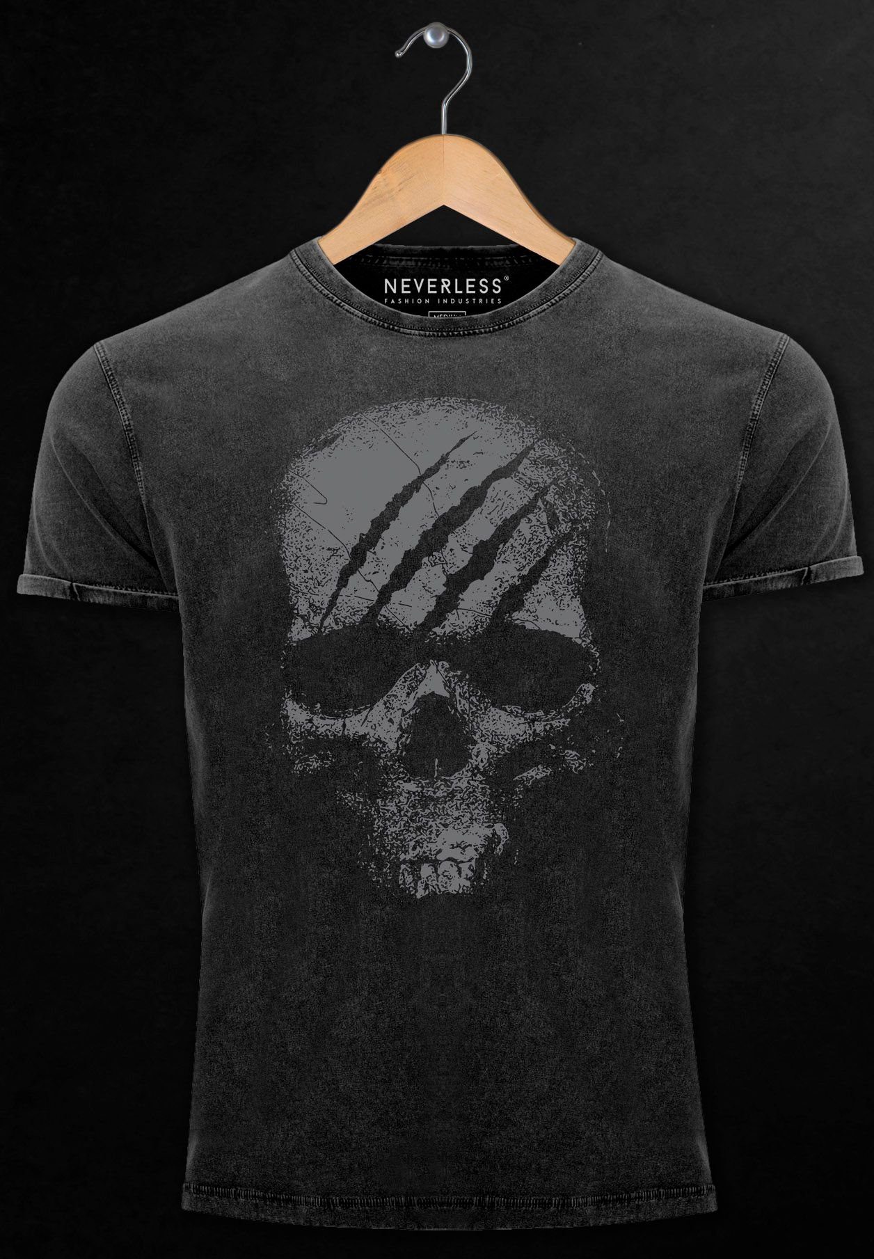 Neverless Print-Shirt Herren Vintage Shirt Aufdru mit Totenschädel Skelett Print Totenkopf Skull Print