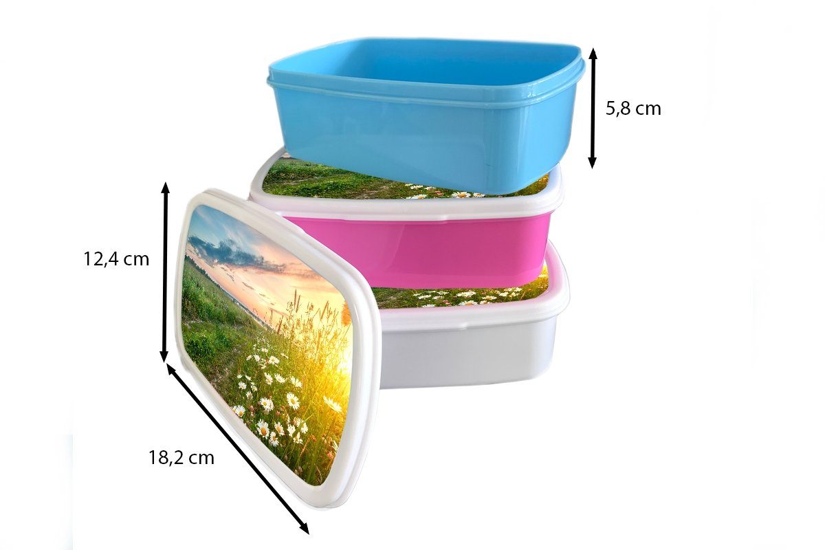 Gänseblümchen Natur Lunchbox - - Erwachsene, für Kunststoff Brotbox Blumen rosa Kinder, (2-tlg), Kunststoff, - Snackbox, Horizont, - MuchoWow Sonne Brotdose Mädchen,
