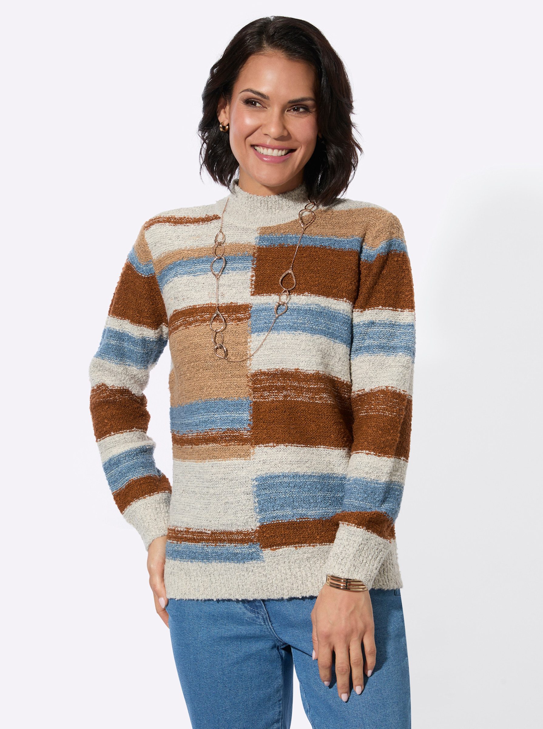 Strickpullover Stehkragen-Pullover Langarm Intarsien