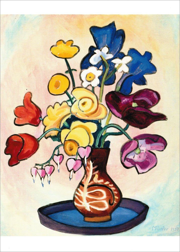 Postkarte Kunstkarte Gabriele Münter "Bunter Strauß in brauner Vase"