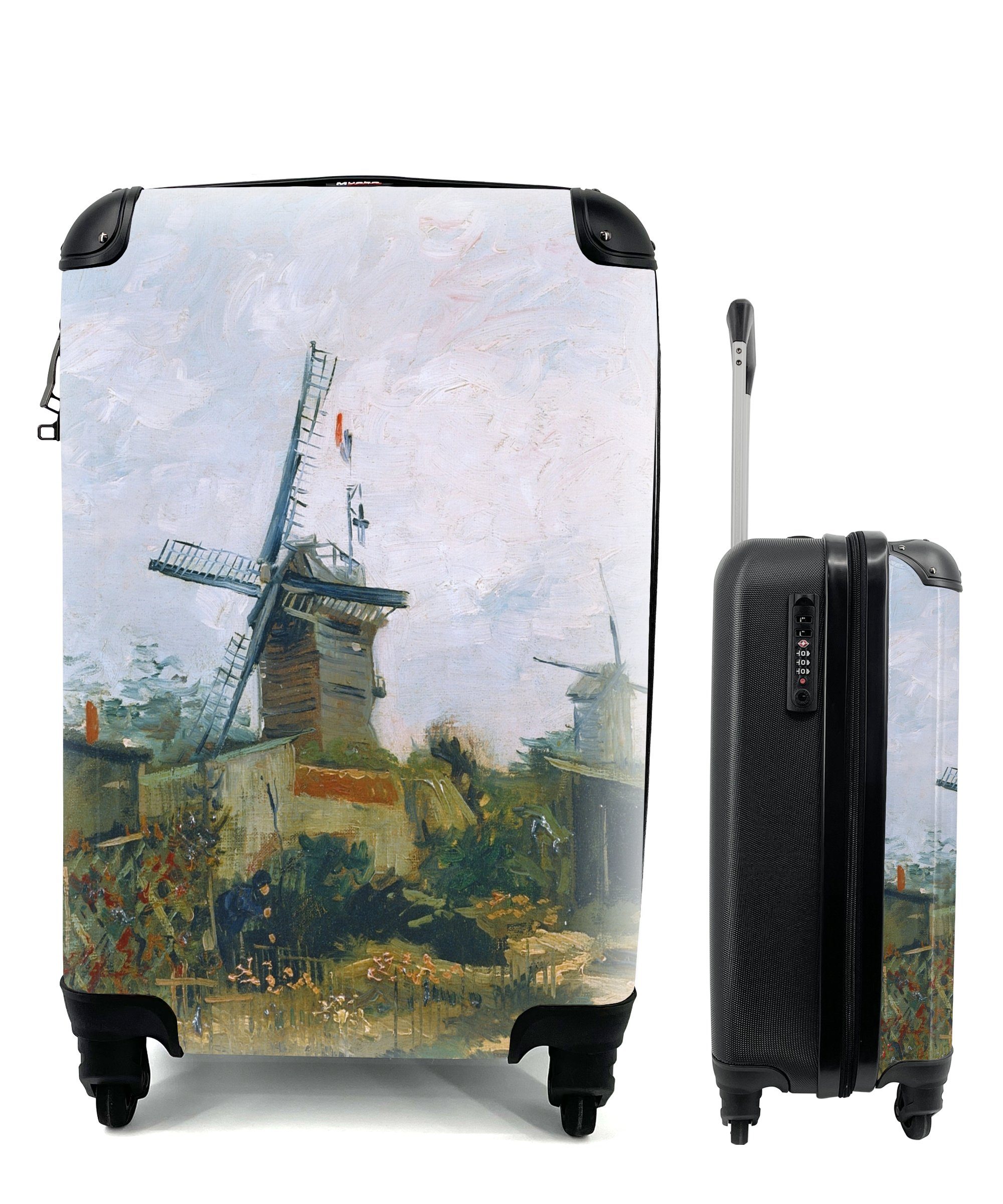 MuchoWow Handgepäckkoffer Windmühlen auf - rollen, 4 Reisetasche Trolley, dem Vincent mit Reisekoffer Rollen, Ferien, van Montmartre Handgepäck für Gogh