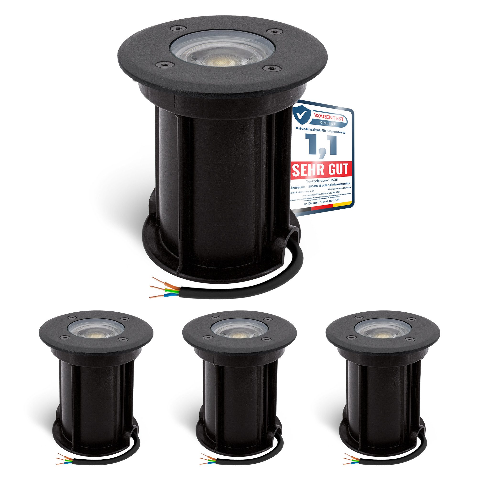 linovum LED Gartenstrahler BORU Bodenstrahler rund IP67 schwarz LED GU10 dimmbar 7W neutralweiß, Neutralweiß