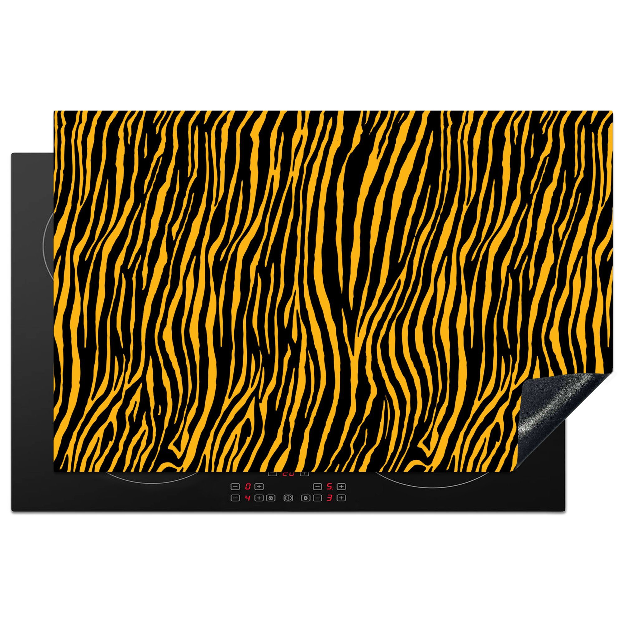 MuchoWow Herdblende-/Abdeckplatte Tigerdruck - Tiere - Orange, Vinyl, (1 tlg), 81x52 cm, Induktionskochfeld Schutz für die küche, Ceranfeldabdeckung