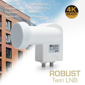 RED OPTICUM Robust Twin LNB mit Wetterschutz Universal-Twin-LNB (Hitze- & kältebeständig, 0.1dB Rauschmaß, Full HD, UHD, 4K)