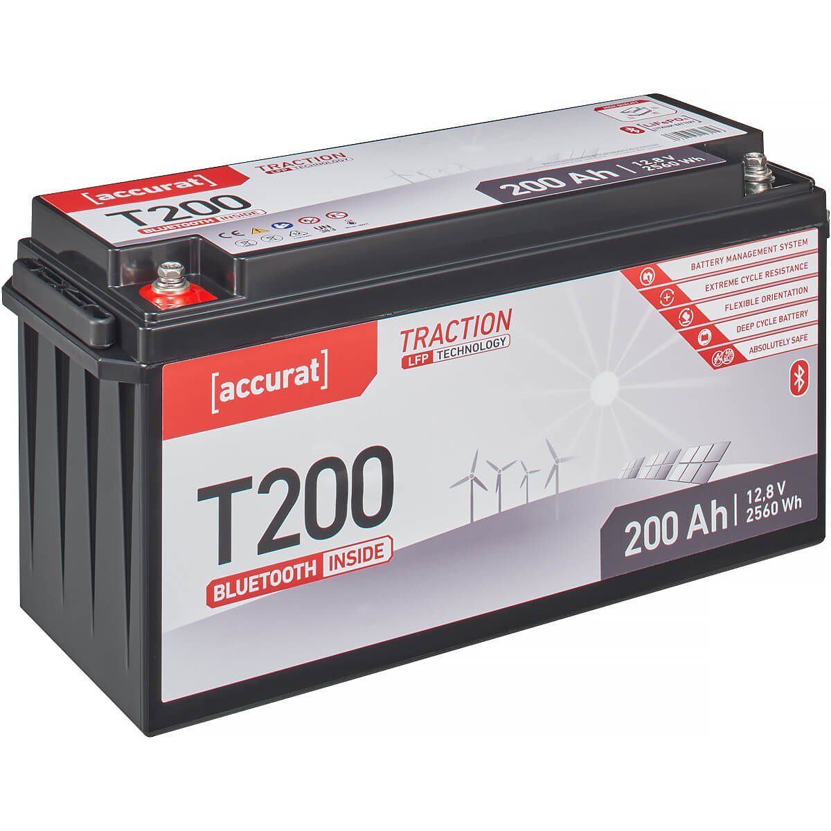 accurat Accurat Traction T200 LFP BT 12V LiFePO4 Lithium Batterie 200Ah Batterie, (12 V V)