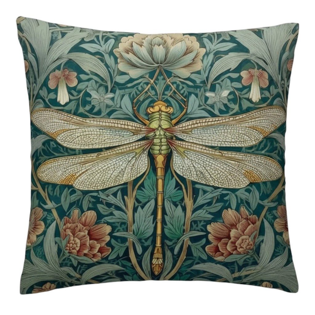 Dark-Desires Dekokissen Dekokissen Libelle Jugendstil William Morris Botanical Vintage 45 cm, Dekokissen Zauberwald Schloss – Rehe & Märchenwald Tapisserie