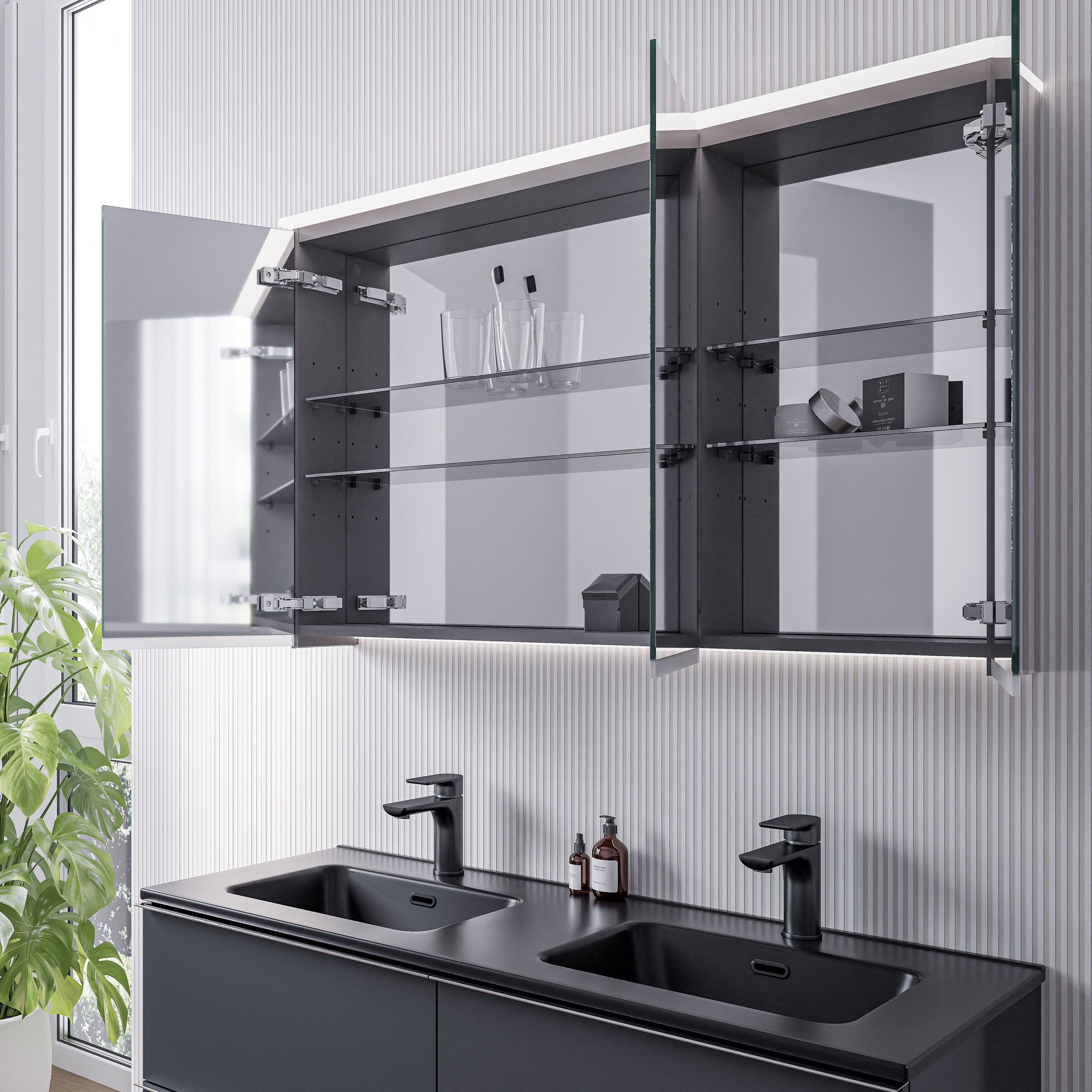 Bernstein Badezimmerspiegelschrank VARO Verspiegelt 120cm Spiegelschrank LED dimmbar Waschtischbeleuchtung Steckdose
