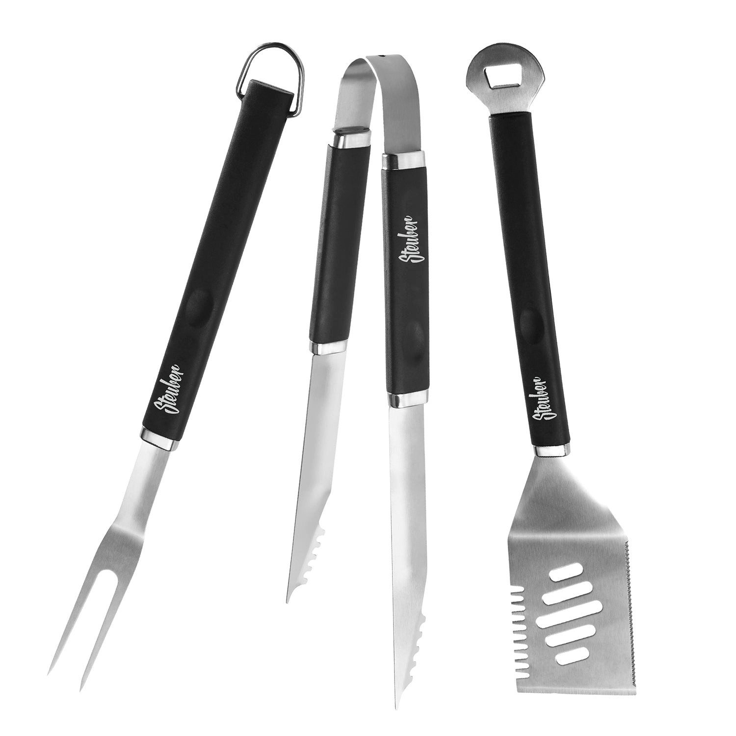 Steuber Grillbesteck-Set Grillbesteck 3er Set aus Grillwender, Grillzange & Fleischgabel