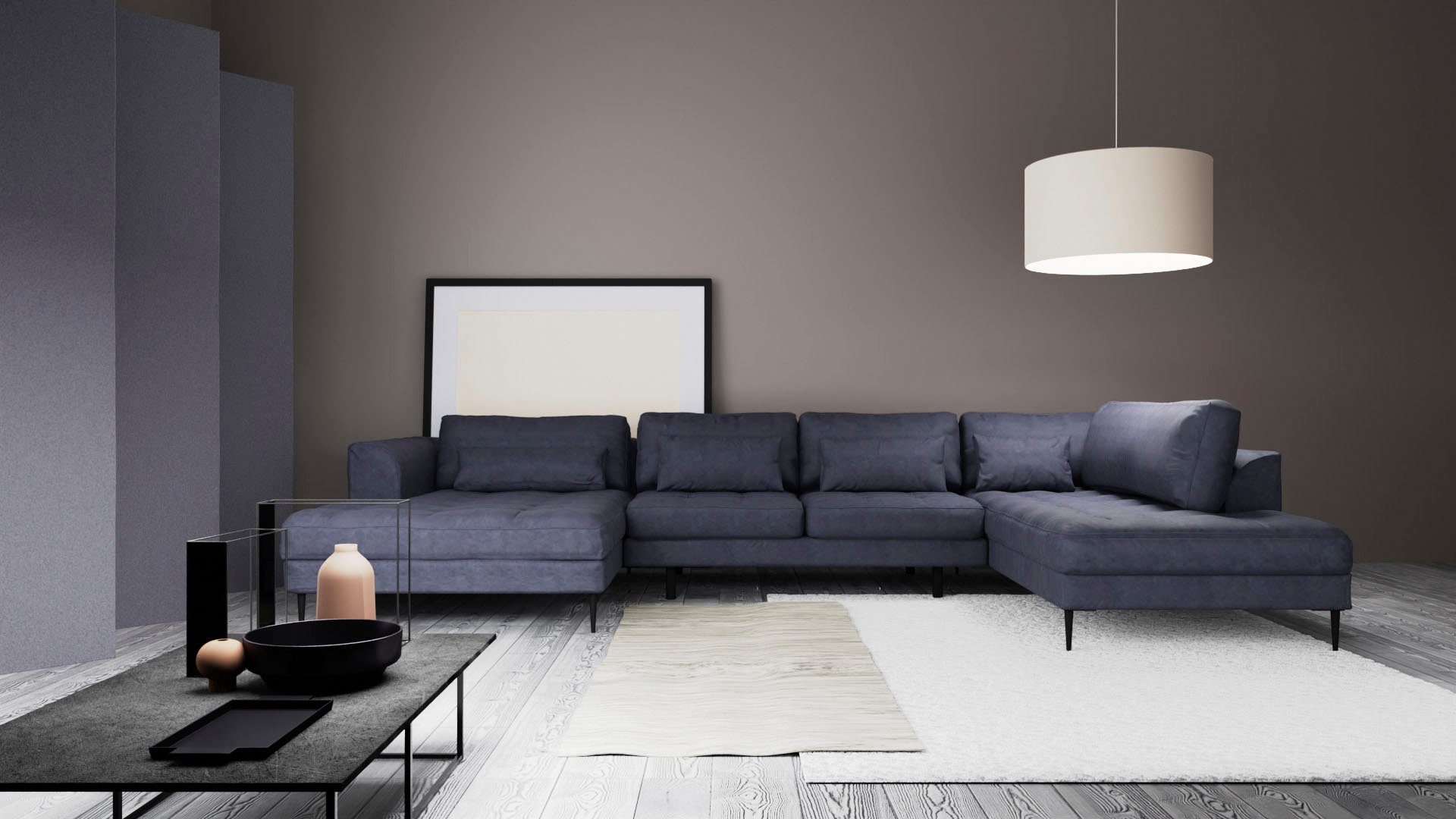 TRENDMANUFAKTUR Wohnlandschaft Luzi, gemütliches Sofa, extra viel Platz, viele Kissen, OTTOs Choice, Designsofa mit tollem Sitzkomfort, Metallfüße schwarz, Breite 361 cm
