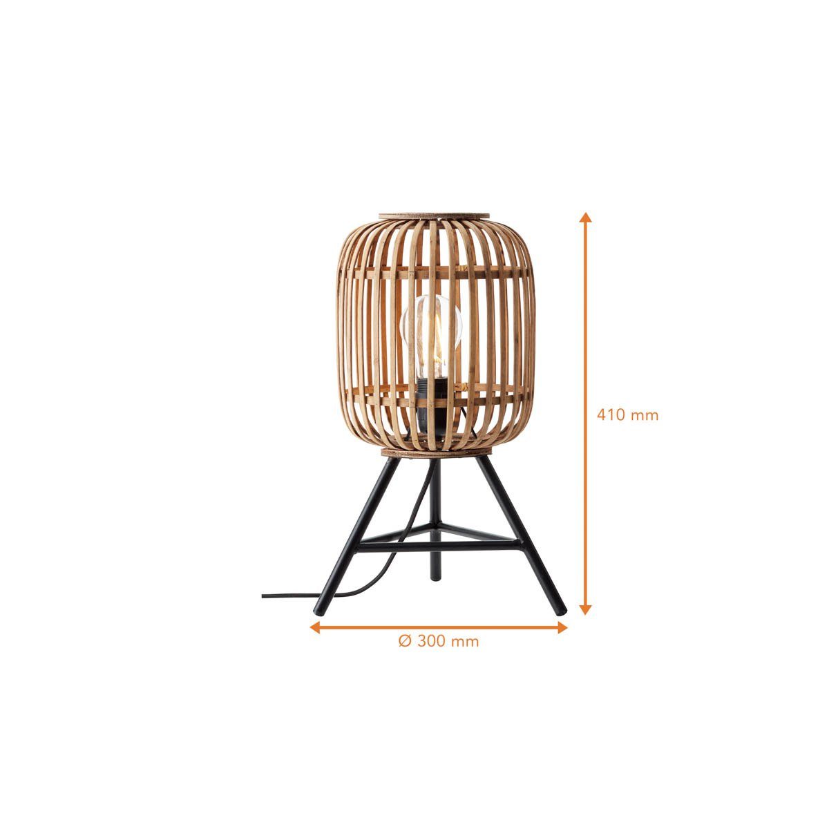 Durchmesser, Tischleuchte, Höhe, 41 cm Leuchtmittel, Nature cm Bambus/Metall im Stil, 30 Lightbox ohne