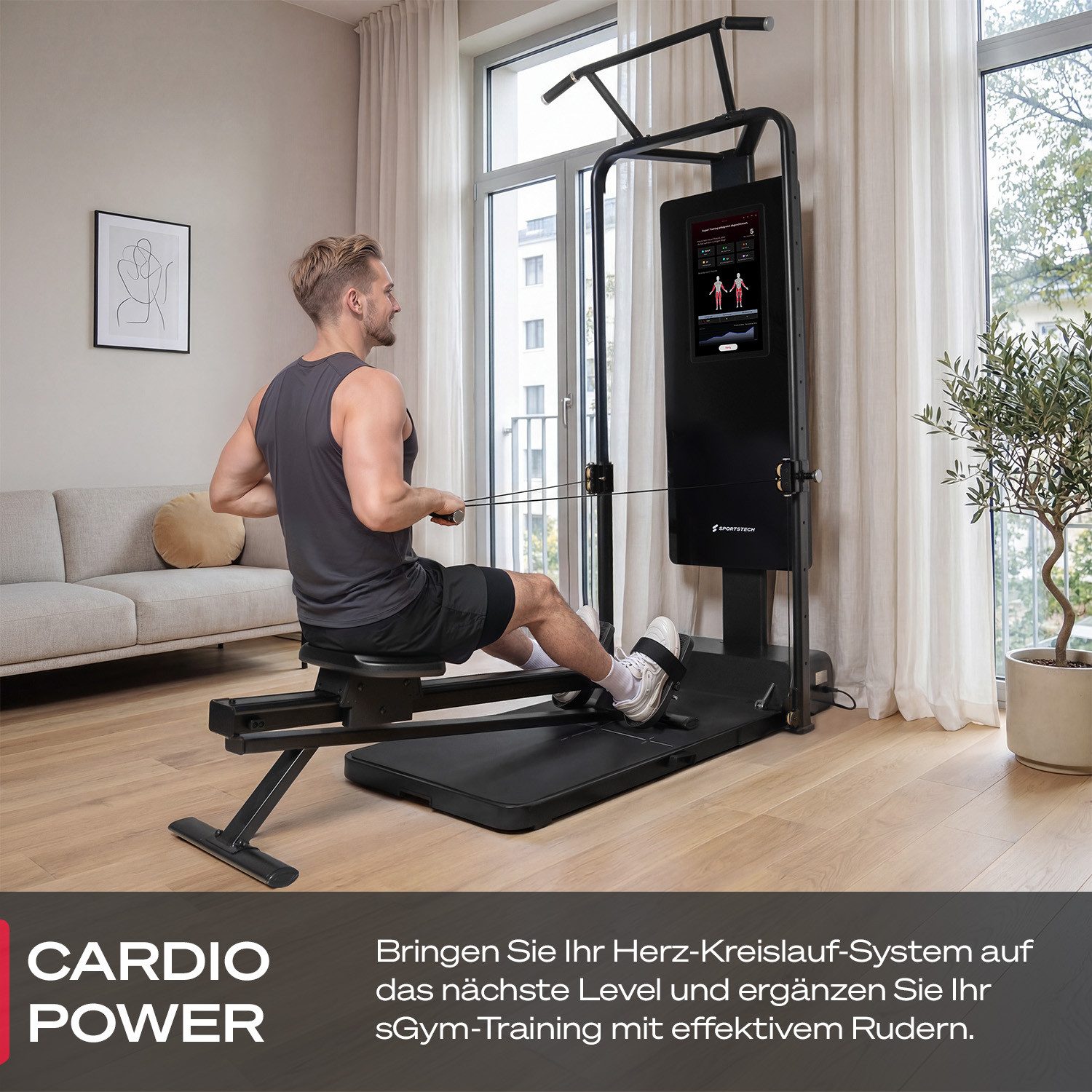 Sportstech Rudergerät sGymRower, Compact, Rudern am Kabelzug, passt ideal zur sGym Pro Kraftstation