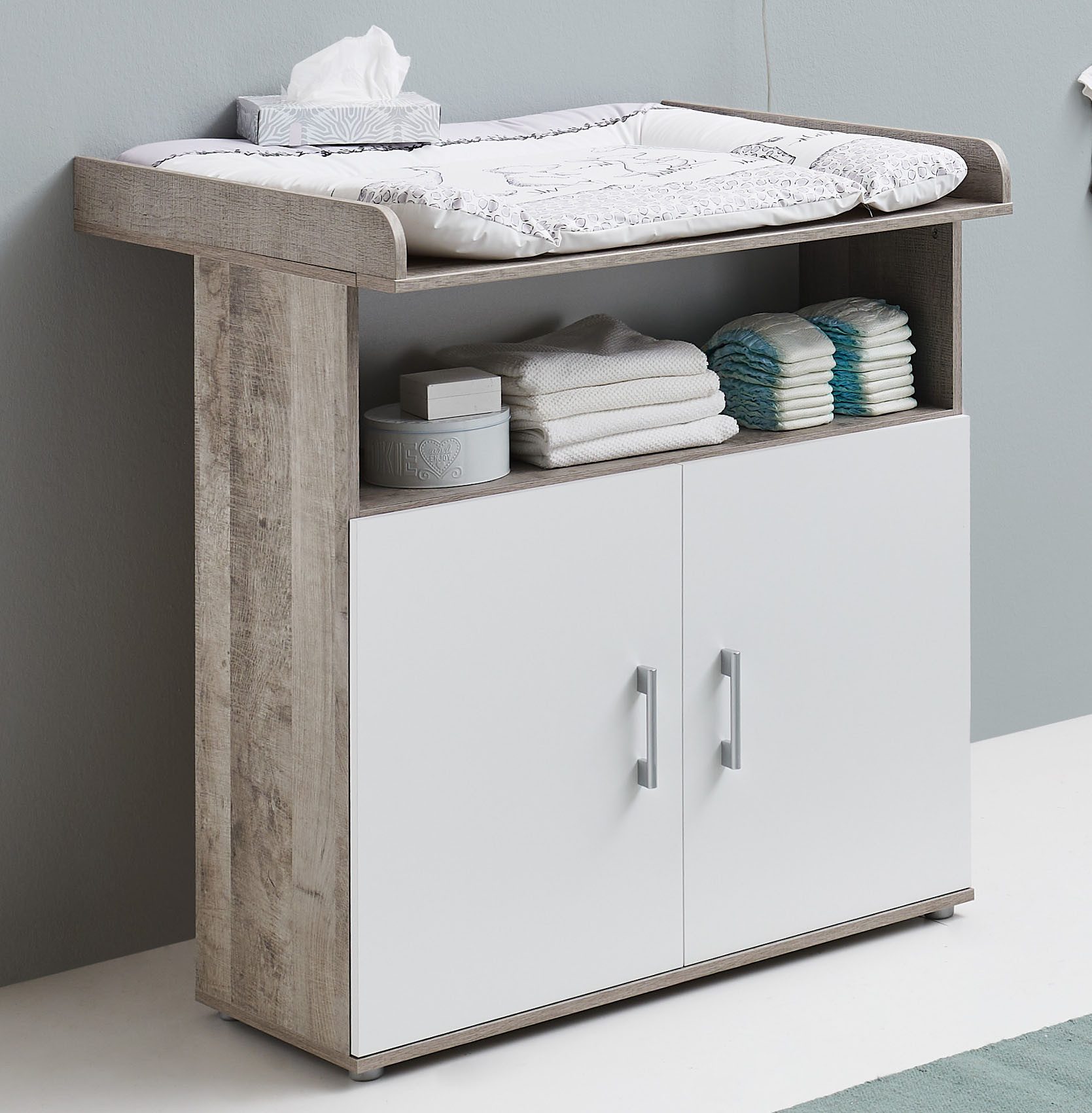 arthur berndt Babyzimmer-Komplettset Jugendzimmer-Set »Kilian« 4-teilig, (4-tlg), Platinum Oak/ Weiß Nachbildung