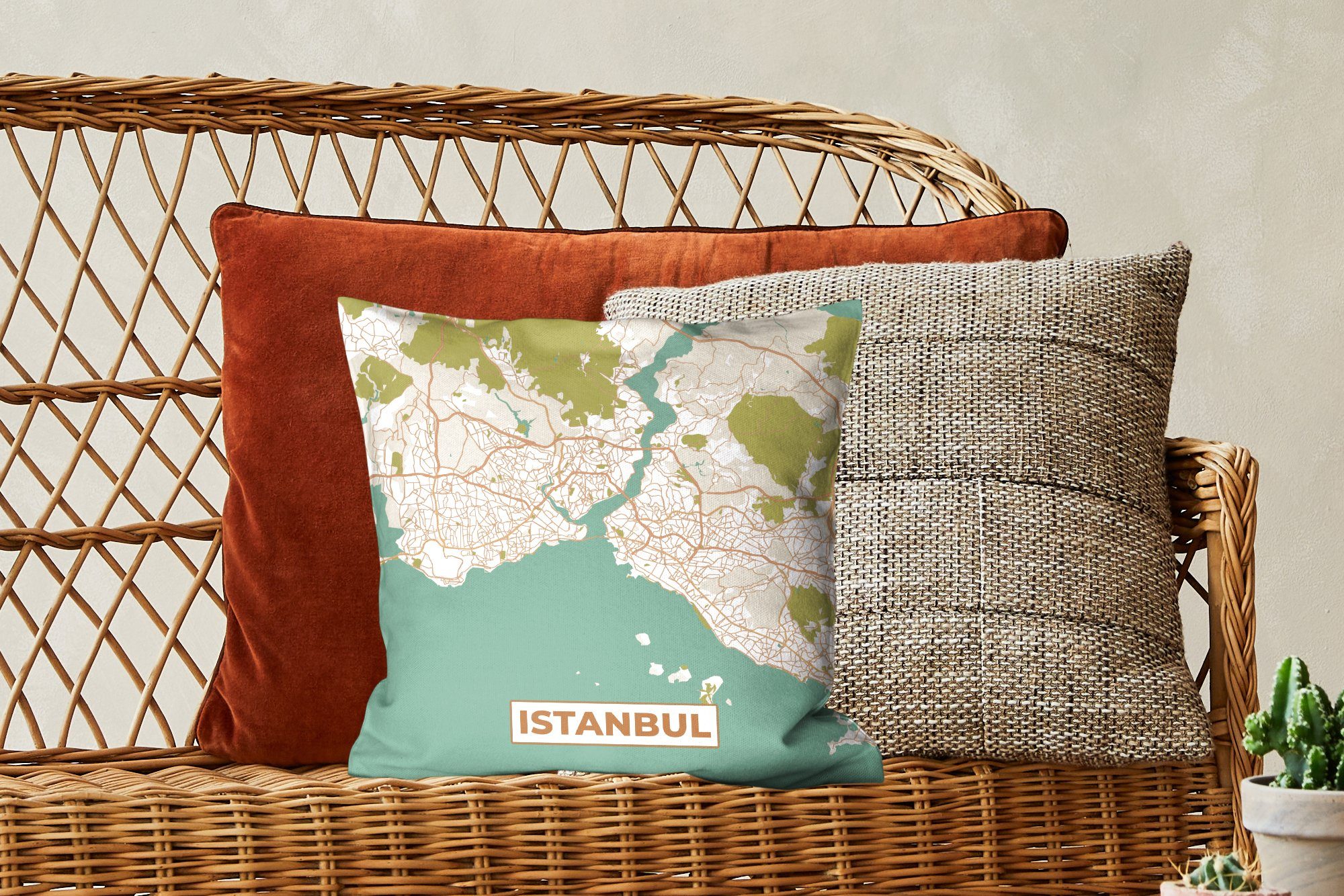 Zierkissen - für Istanbul Sofakissen Füllung - Karte mit Deko, Schlafzimmer, MuchoWow Dekokissen Vintage, - Stadtplan Wohzimmer,