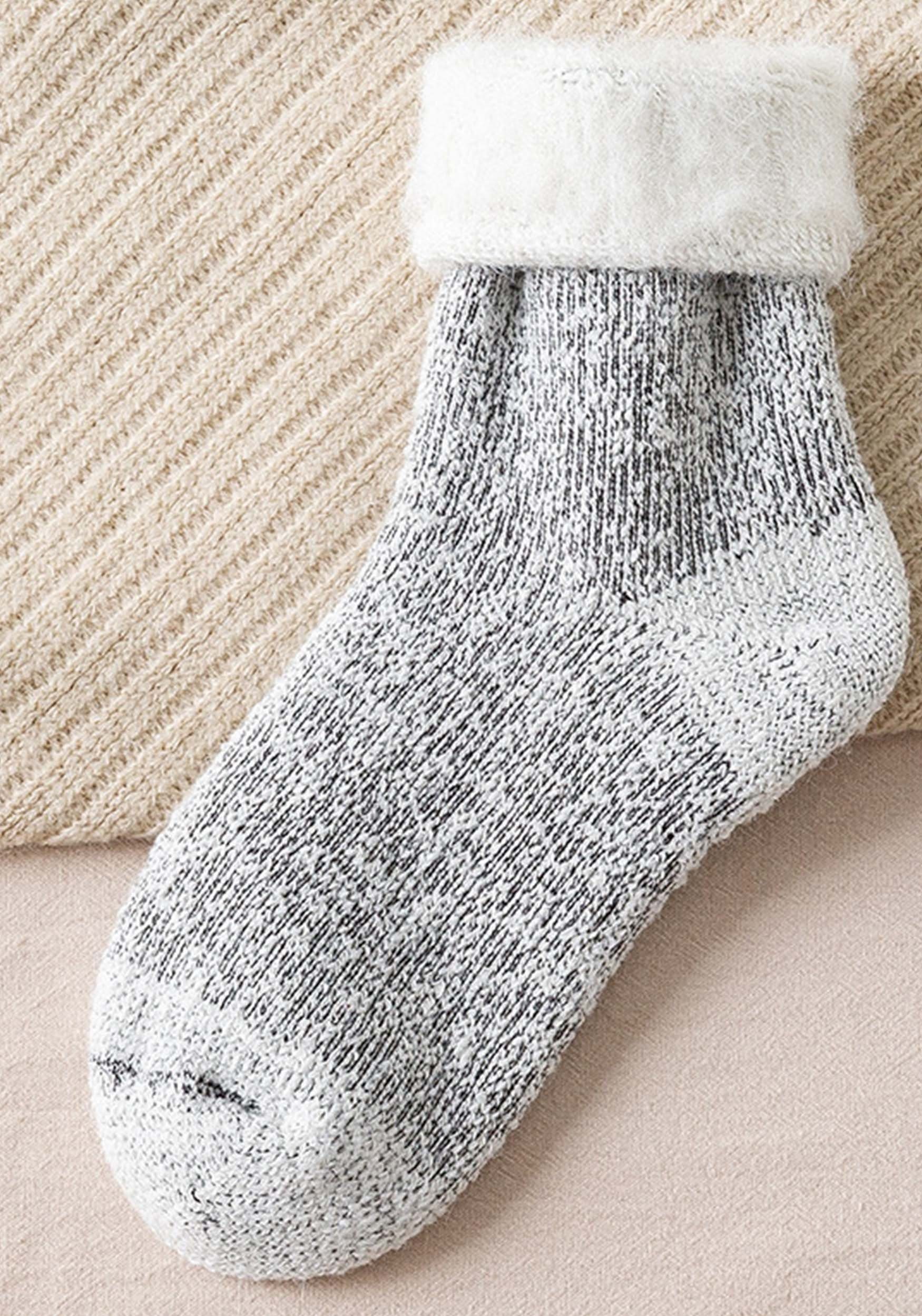 MAGICSHE Lammkashmere Wärmer 2 warme Paare Winter Hellgrau Thermosocken Kaschmir-Wolle dicke (2-Paar) Wintersocken Unisex Thermosocken Verdicken