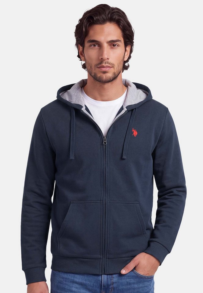 U.S. Polo Assn. Sweatjacke mit Kordelkapuze und gesticktem Brustlogo Leichte Hoodie-Jacke mit weicher Innenseite und geteilter Bauchtasche