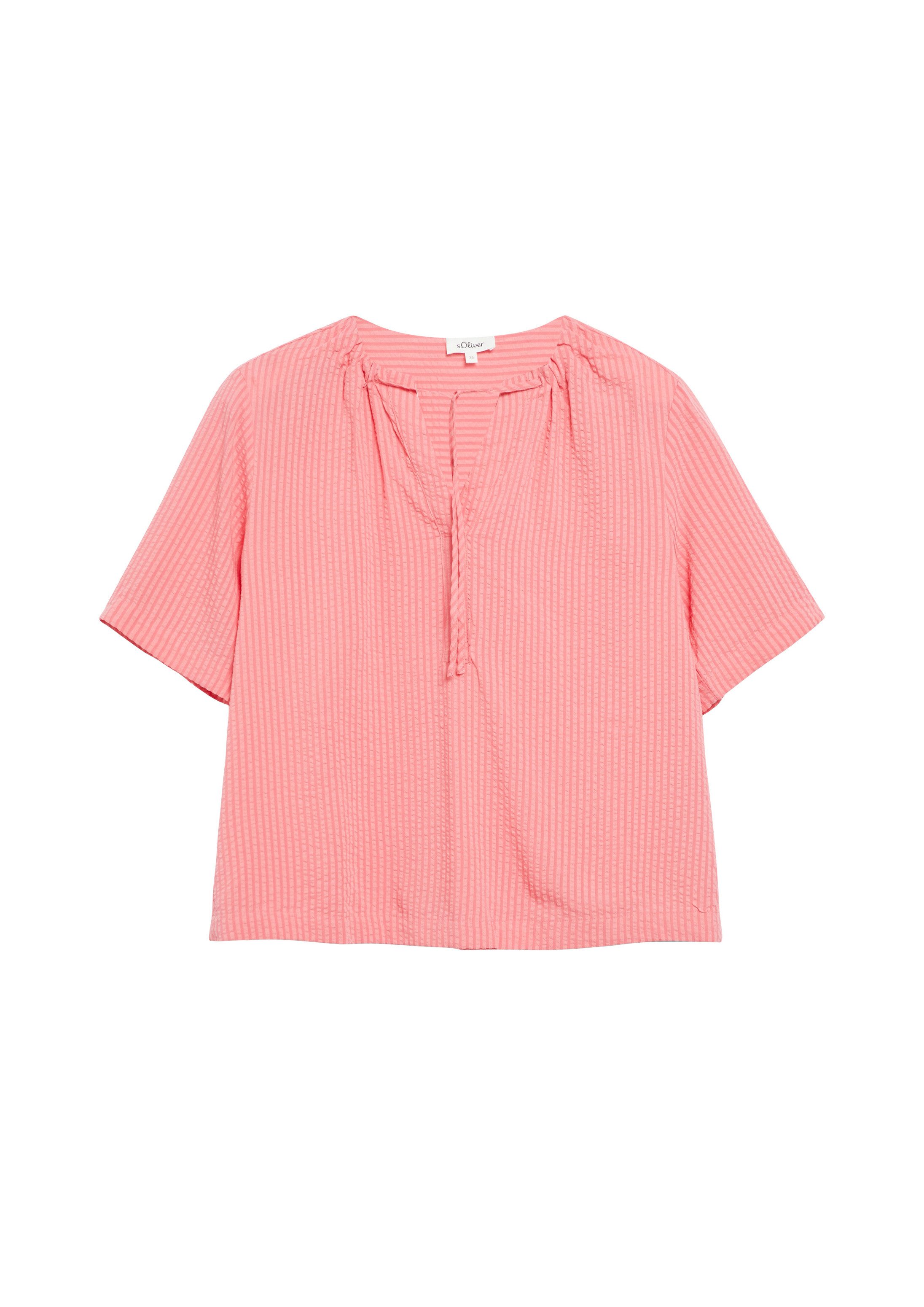 s.Oliver Kurzarmbluse Bluse Strukturierte Viskosemix-Bluse mit Raffung
