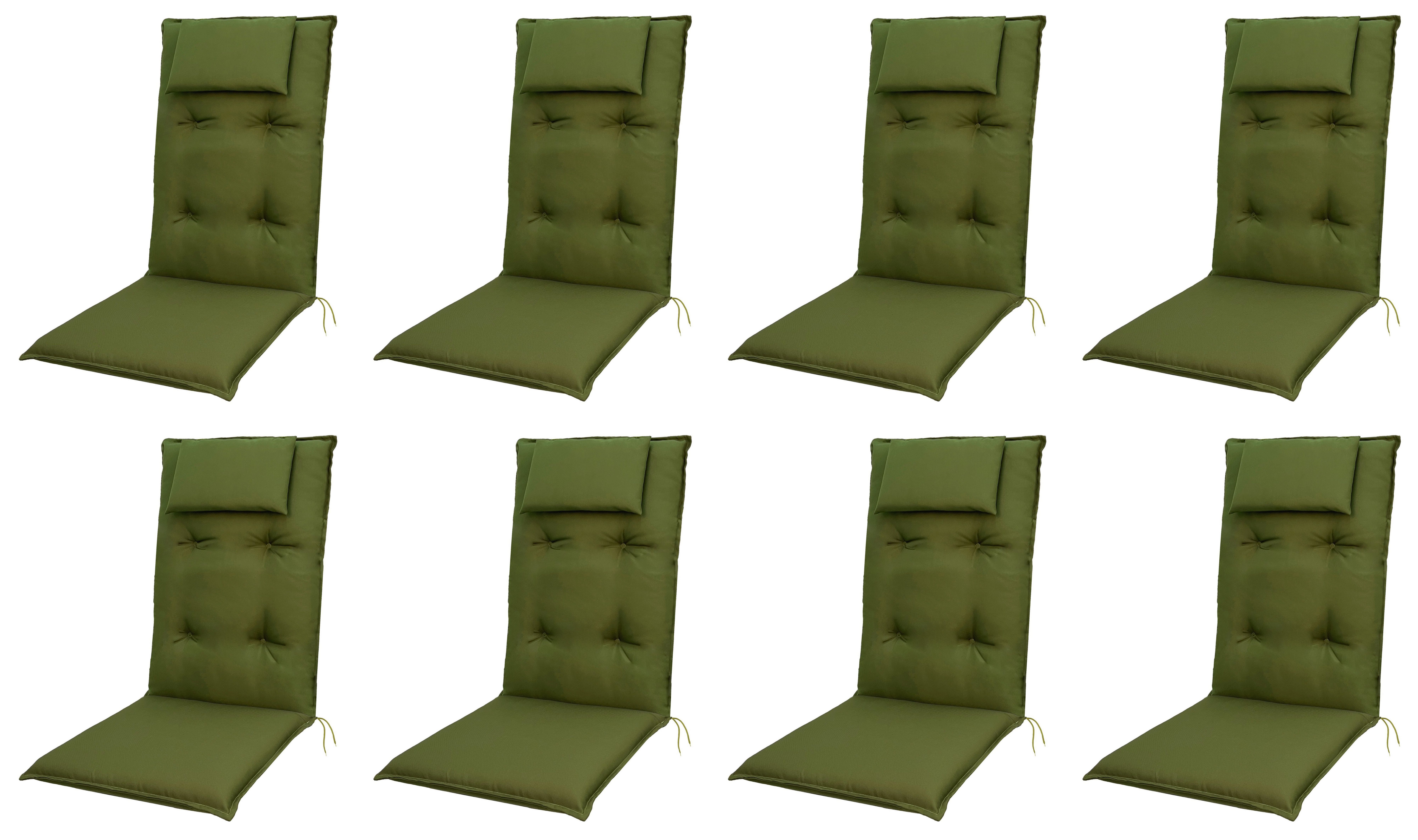 doppler® Hochlehnerauflage 8 er Set 7836 grün Gartenstuhl Подушечки Kissen Polster für Hochlehner, (Spar-Set, 8 St., 8 Подушечки), UV-beständig für Hochlehner-Stühle mit abnehmbaren Kopfkissen