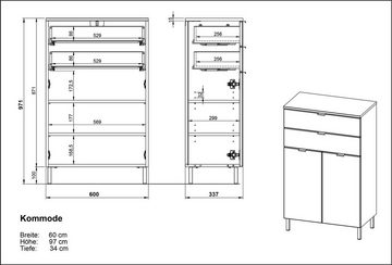 möbelando Kommode 415 (BxHxT: 60x97x34 cm), in hellbraun, weiss mit 2 Schubladen und 2 Türen