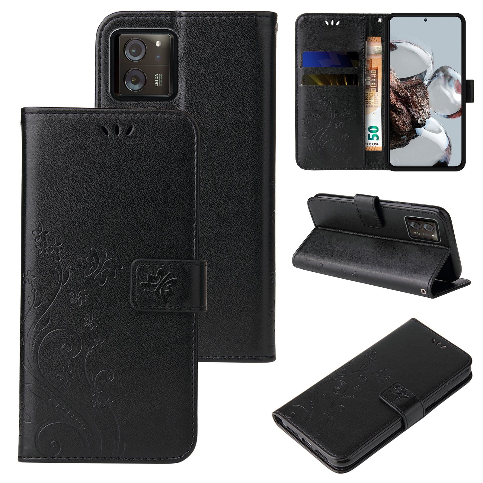 Tec-Expert Handyhülle Cover Tasche Hülle für Xiaomi 13T & 13T Pro 6,67 Zoll, Klapphülle Case mit Kartenfach Fliphülle aufstellbar, Motiv Blumen