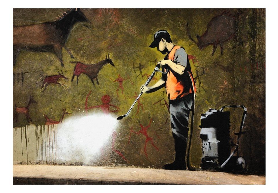 KUNSTLOFT Vliestapete Banksy's Art of 1x0.7 lichtbeständige Age Stone the m, Design halb-matt, Tapete