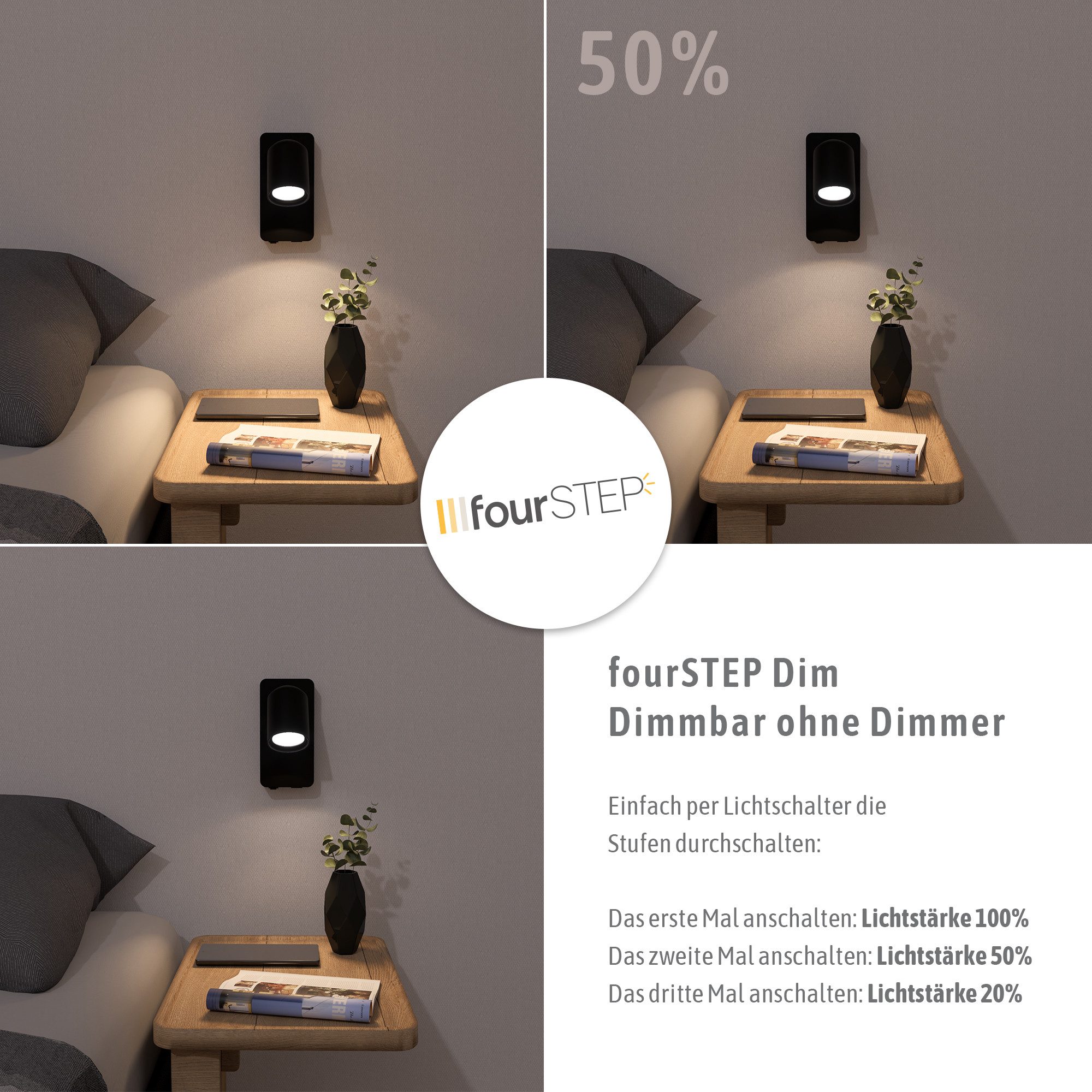 SSC-LUXon LED Wandleuchte NERU Wandleuchte schwarz USB mit fourSTEP LED GU10 warmweiß, Warmweiß