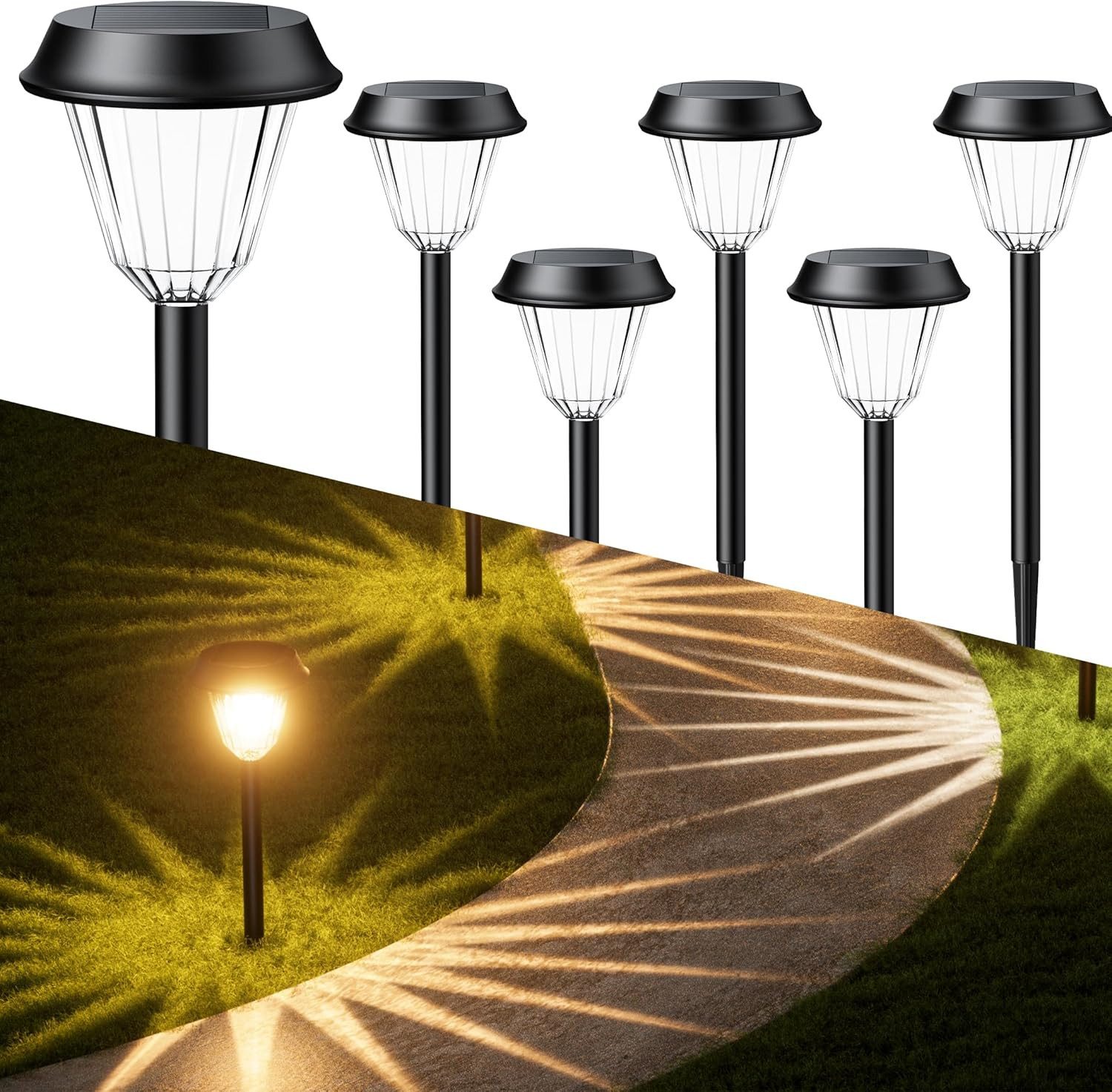 Quntis LED Solarleuchte 6/8 Stück,Gartenleuchten mit Erdspieß,LED-Perlen 3000K + RGB,IP65, LED fest integriert, Warmweiß, RGB, mit Automatic lichtempfindlich für Garten, Wege, Balkon, Hof