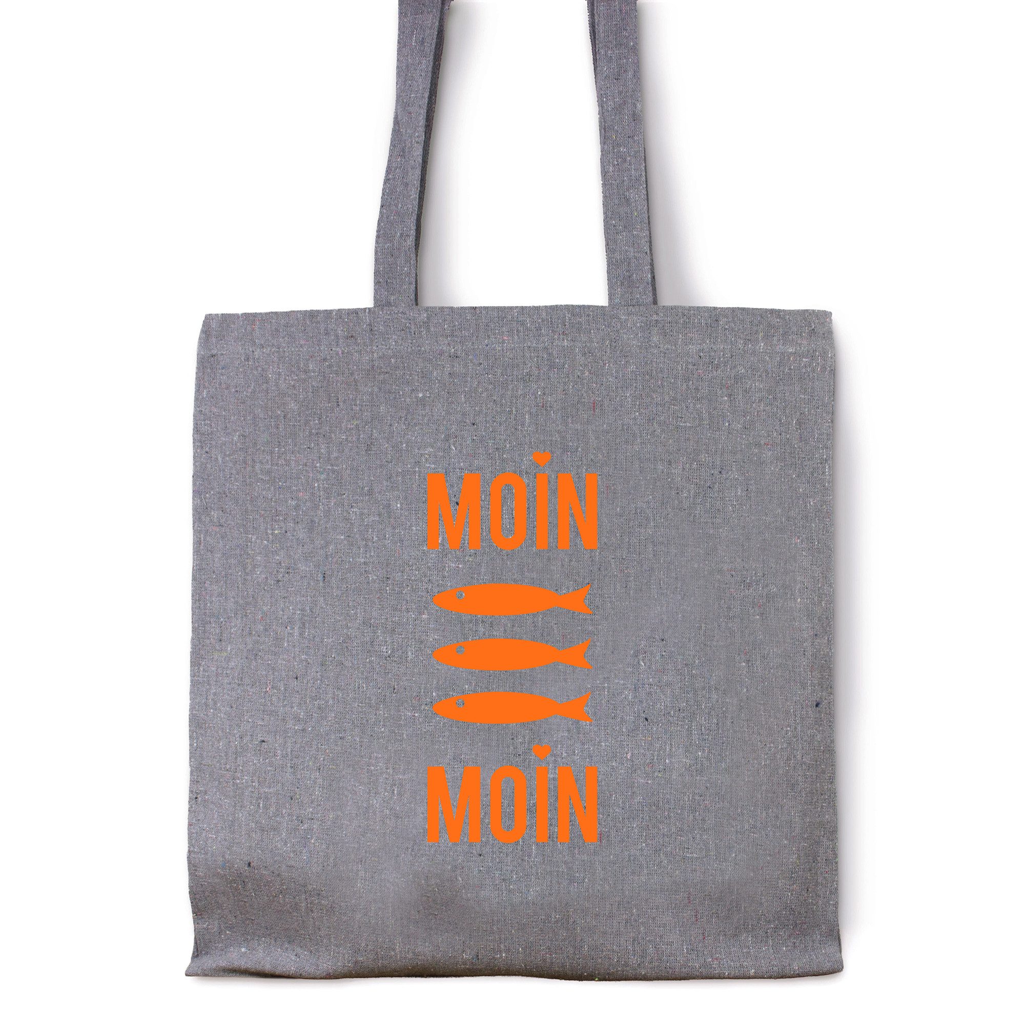 Beuteltasche Baumwollbeutel "Moin Moin Fische" (Neon-Orange)