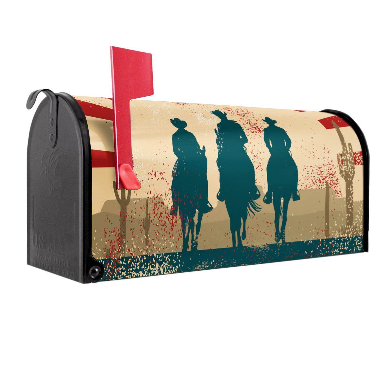 banjado Amerikanischer Briefkasten Mailbox Drei Cowboys (Amerikanischer Briefkasten, original aus Mississippi USA), 22 x 17 x 51 cm schwarz