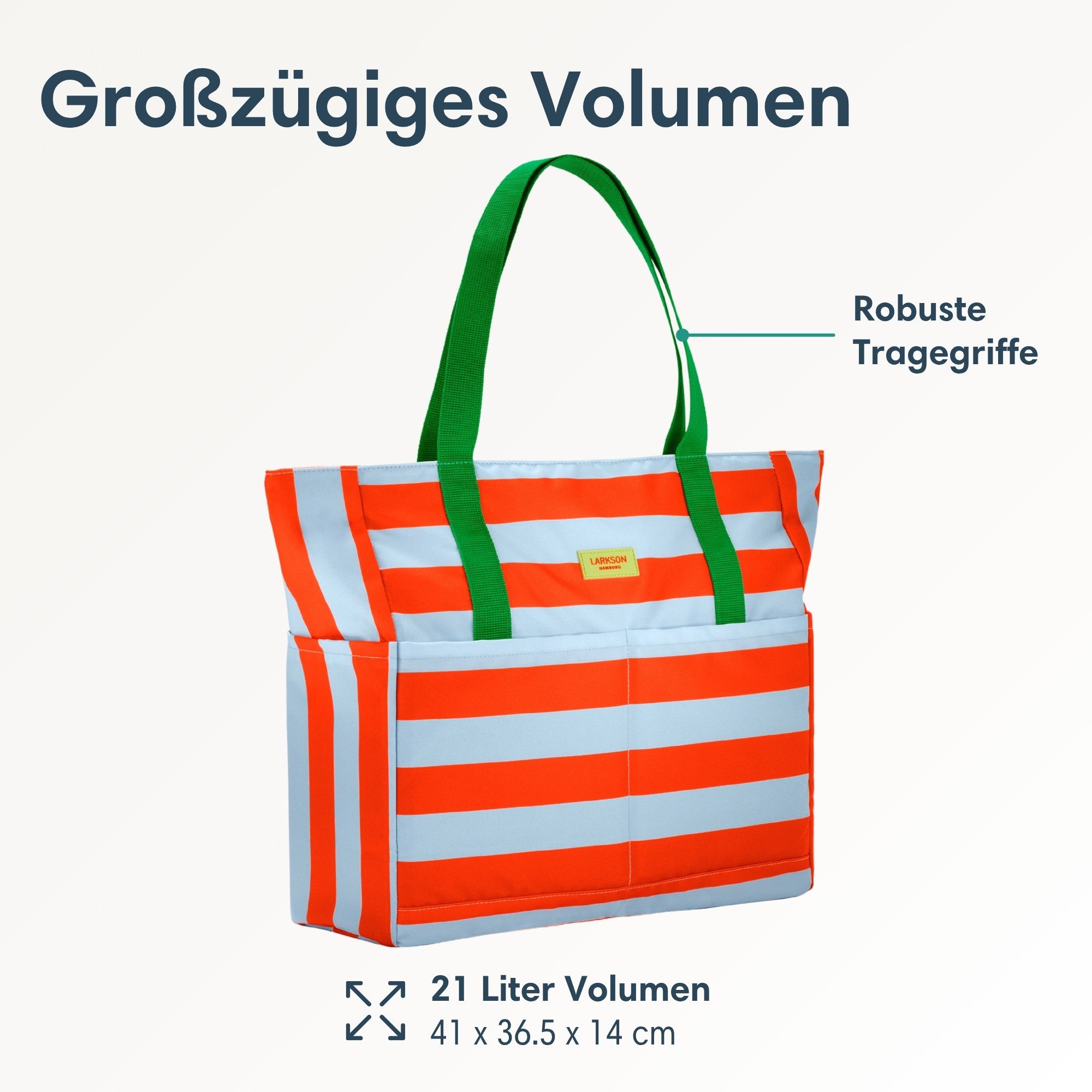 LARKSON Strandtasche Linn Strandtasche mit Reißverschluss (1-tlg), Große Beach Bag für Strand und Urlaub, Wasserabweisend